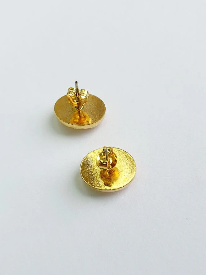 Vintage Gold Plated Oval Stud Earrings - Image 5