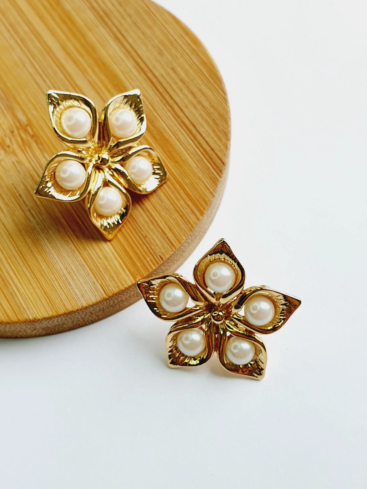 Vintage Gold Plated Pearl Flower Stud Earrings