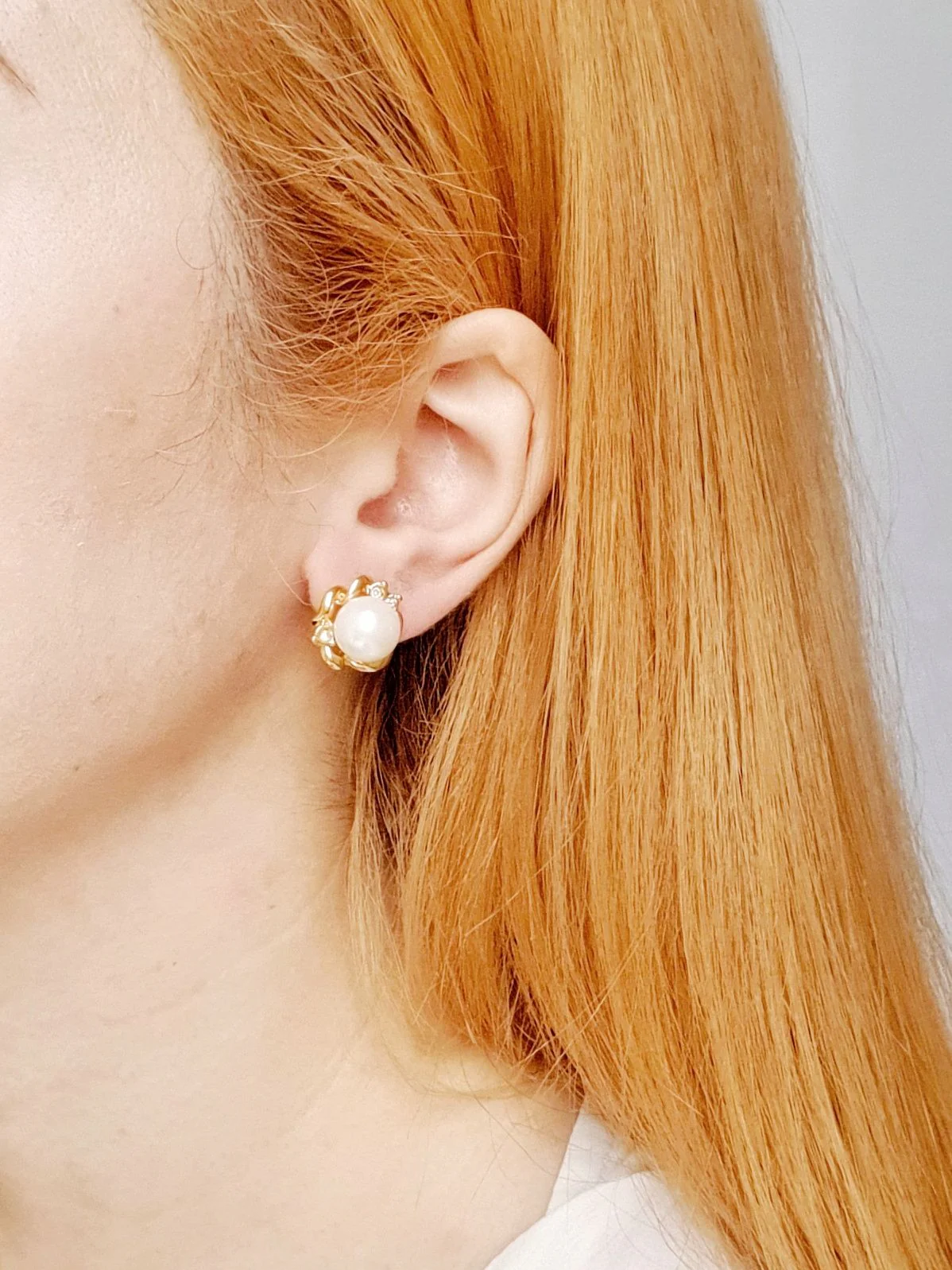 Vintage Gold Plated Pearl Stud Earrings - Image 2