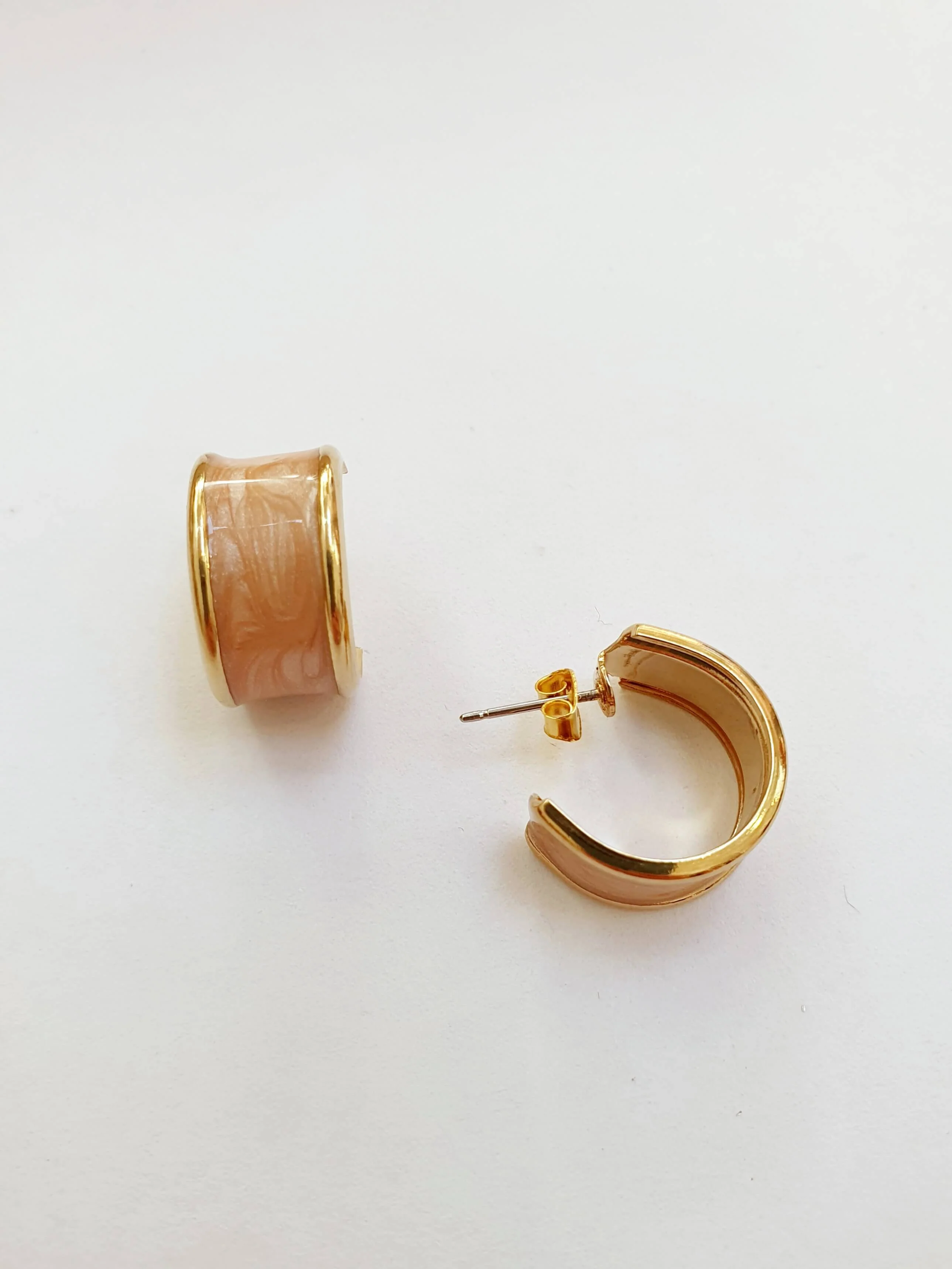 Vintage Gold Plated Pink Enamel Hoop Earrings