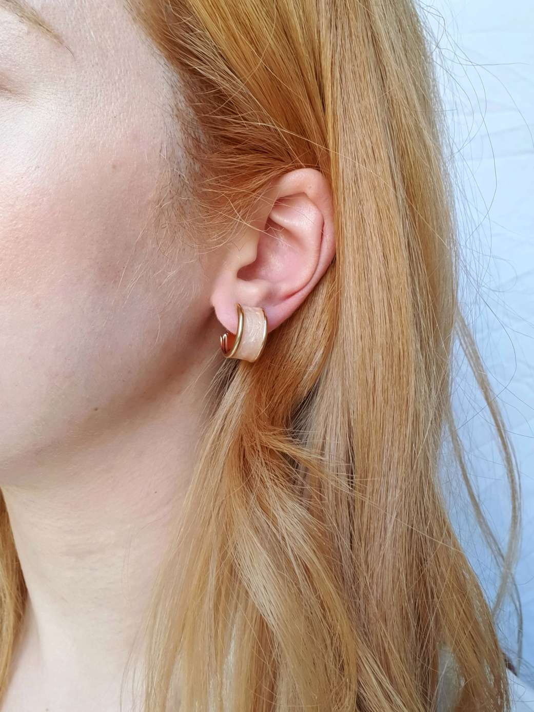 Vintage Gold Plated Pink Enamel Hoop Earrings - Image 2