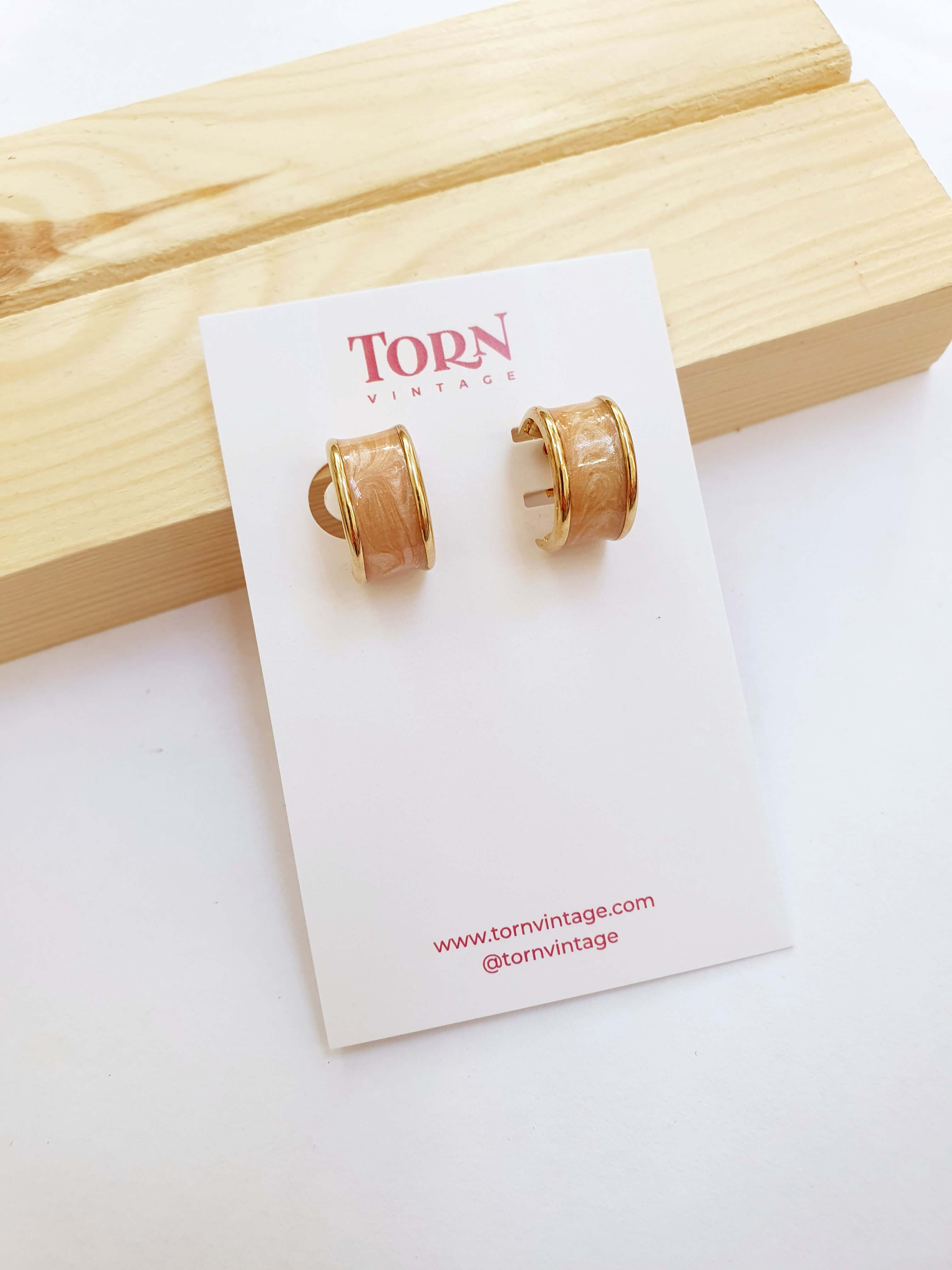 Vintage Gold Plated Pink Enamel Hoop Earrings - Image 4