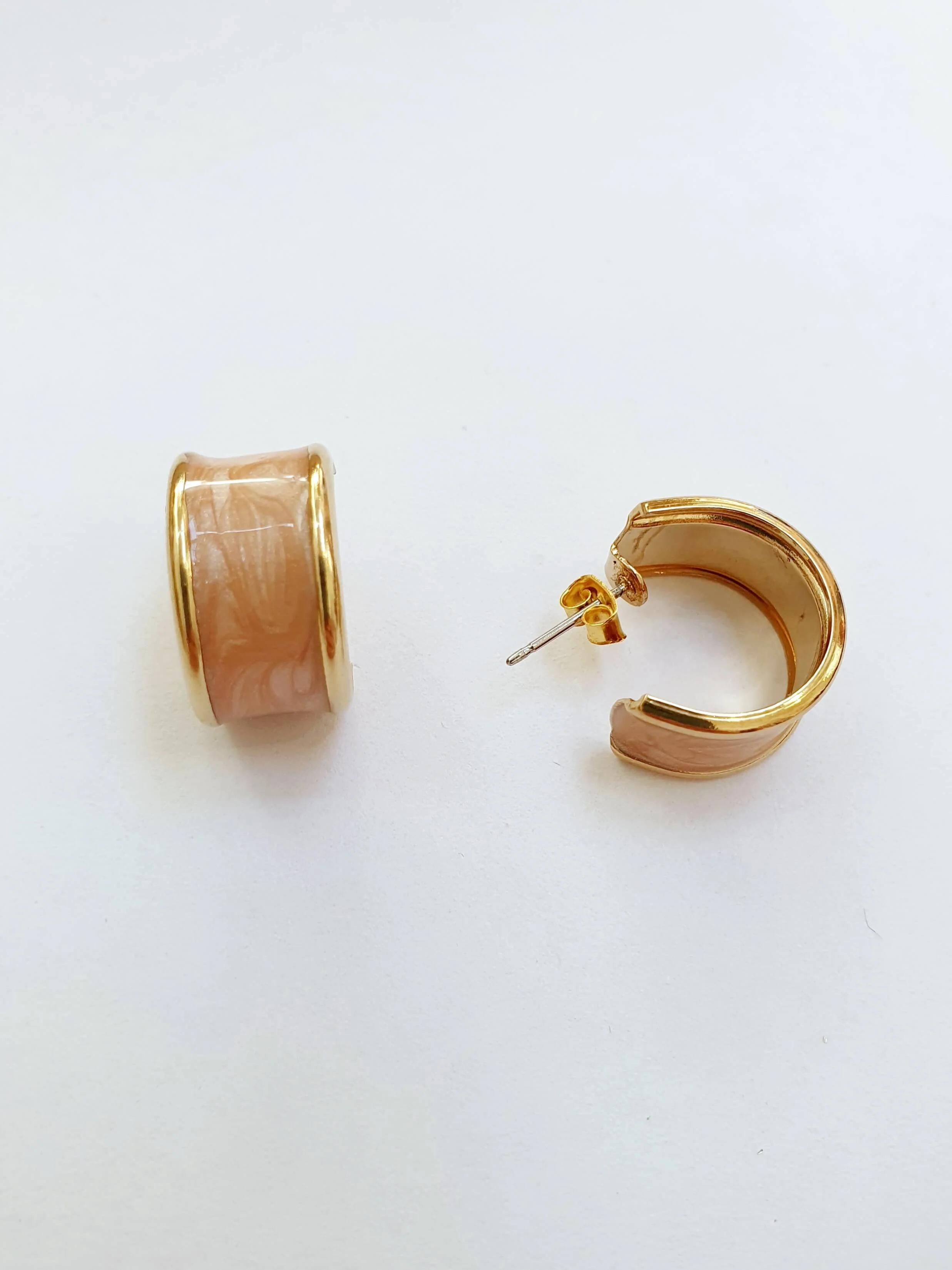 Vintage Gold Plated Pink Enamel Hoop Earrings - Image 5