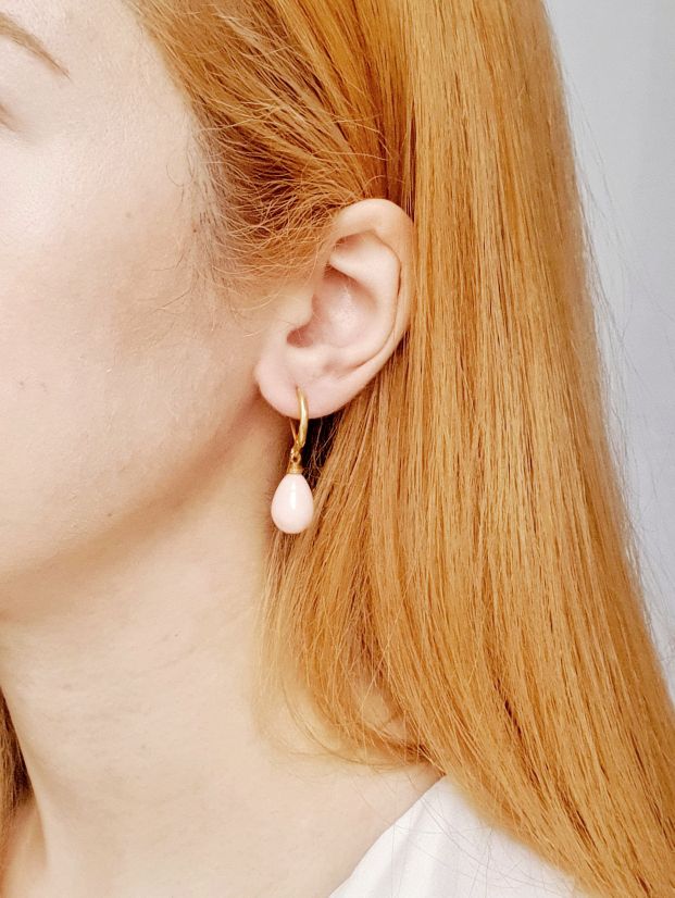 Vintage Gold Plated Pink Pearl Drop Earrings - Image 2