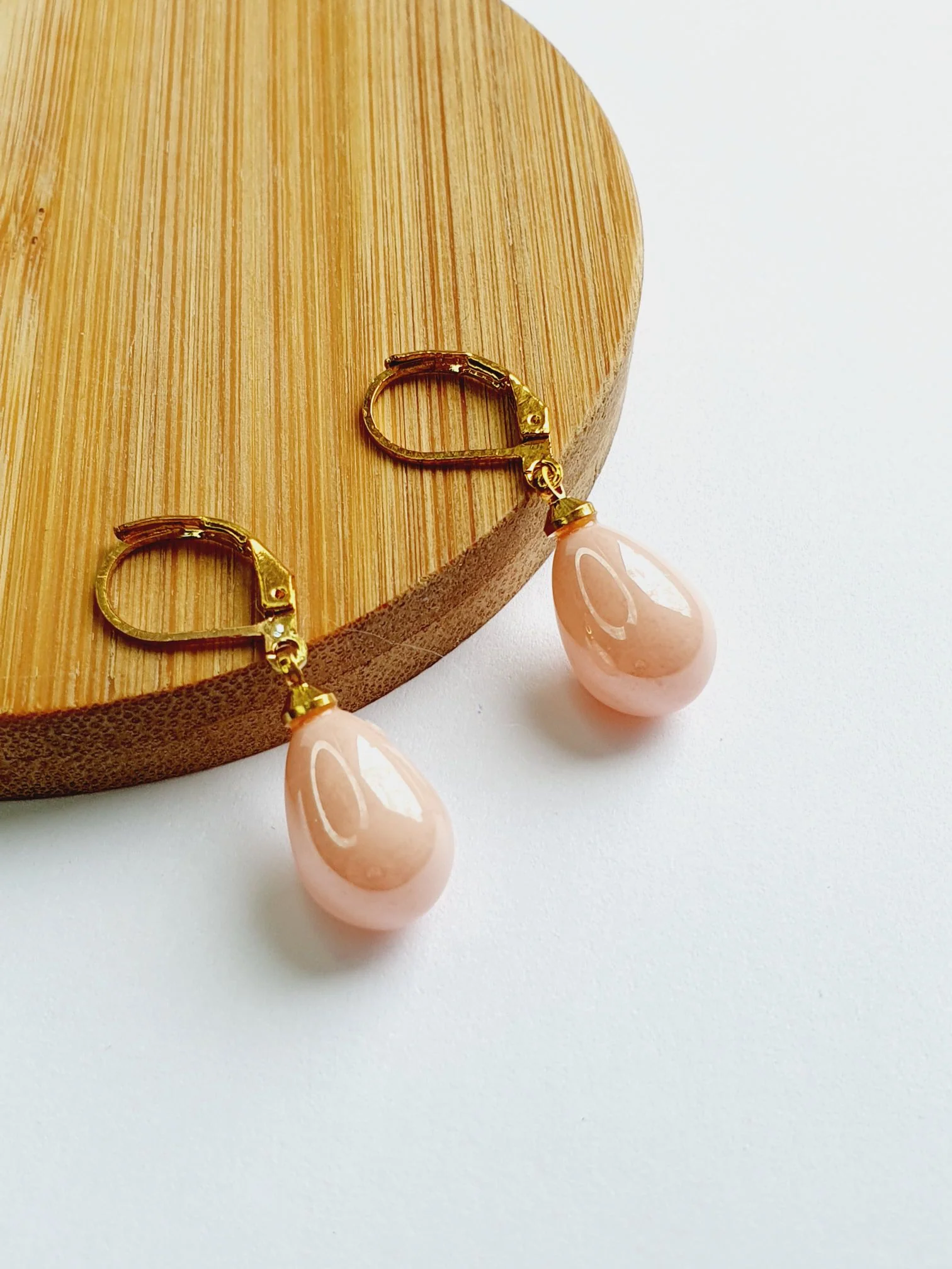 Vintage Gold Plated Pink Pearl Drop Earrings - Image 3