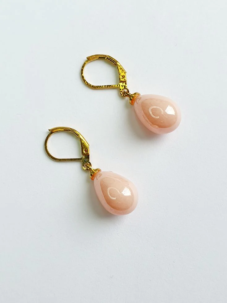 Vintage Gold Plated Pink Pearl Drop Earrings - Image 4