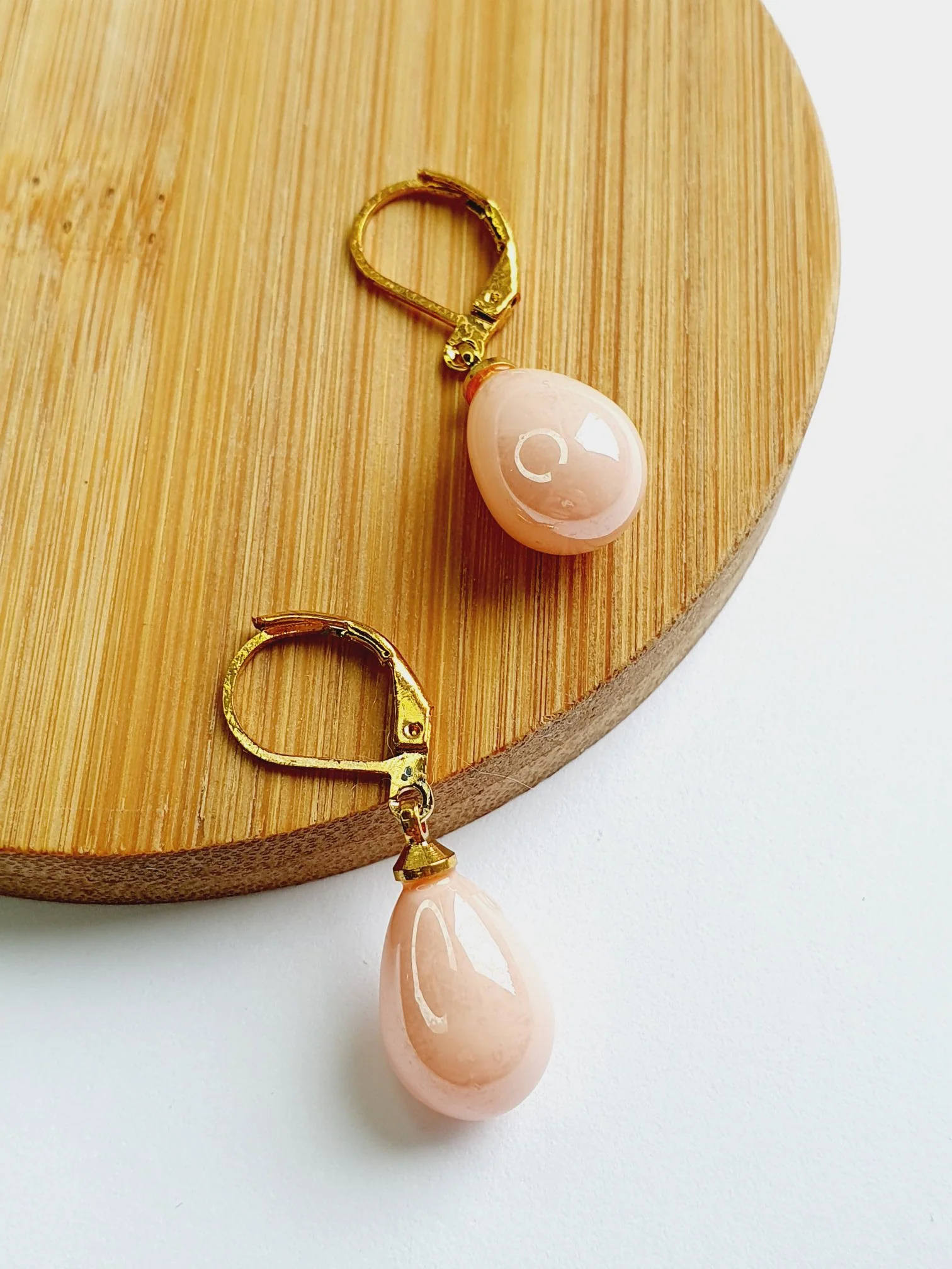 Vintage Gold Plated Pink Pearl Drop Earrings - Image 5