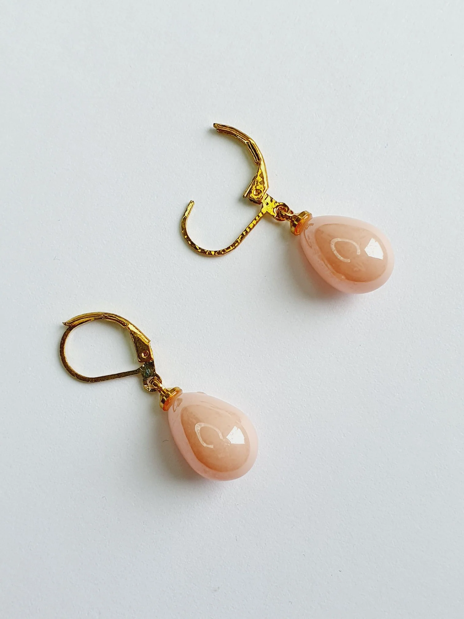 Vintage Gold Plated Pink Pearl Drop Earrings - Image 6