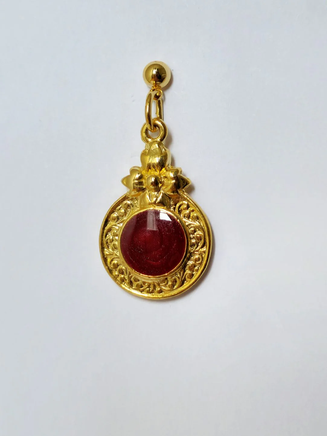 Vintage Gold Plated Round Drop Earrings with Dark Red Enamel - Image 5