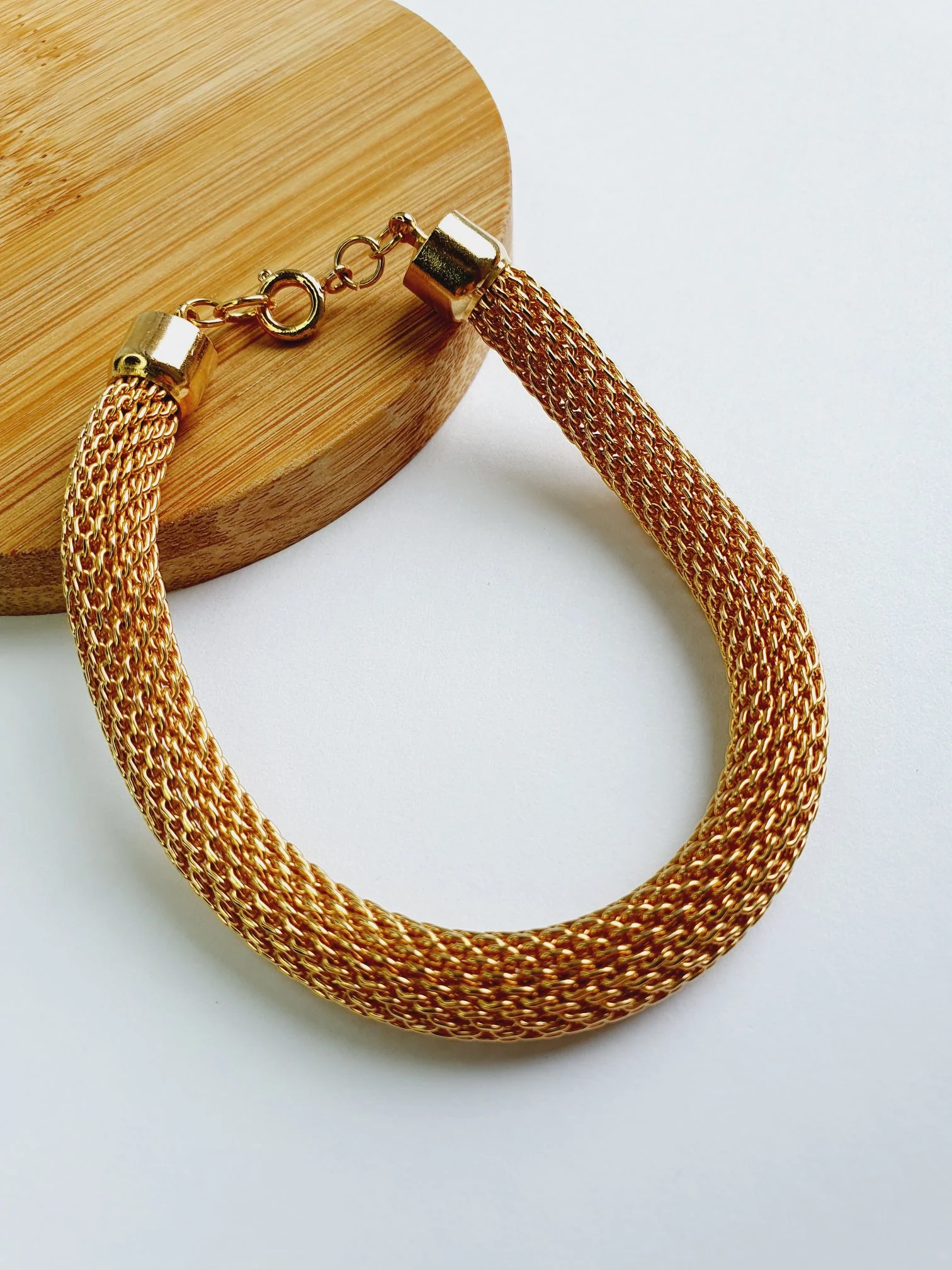 Vintage Gold Plated Round Mesh Bracelet - Image 3