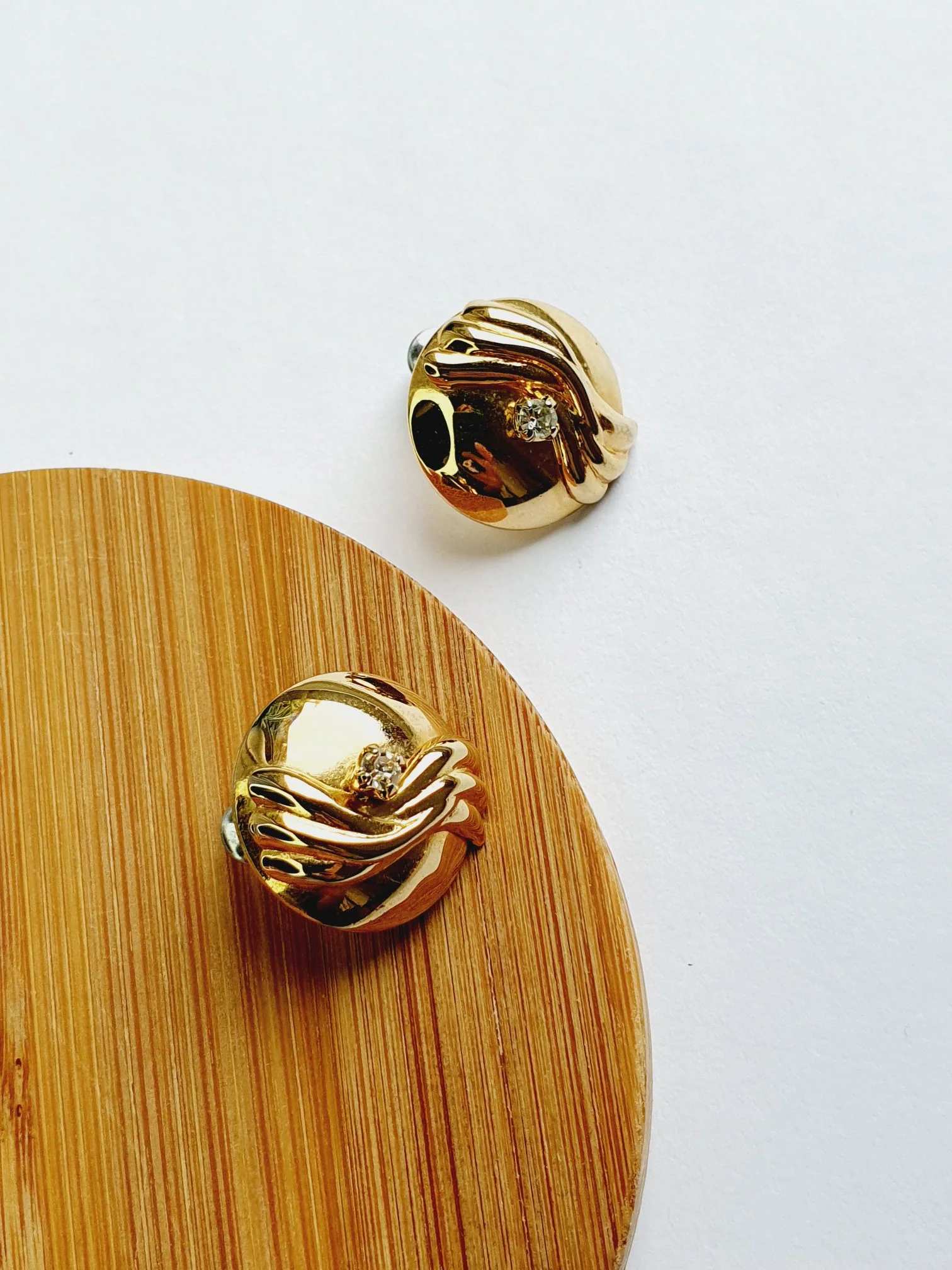 Vintage Gold Plated Round Stud Earrings - Image 3