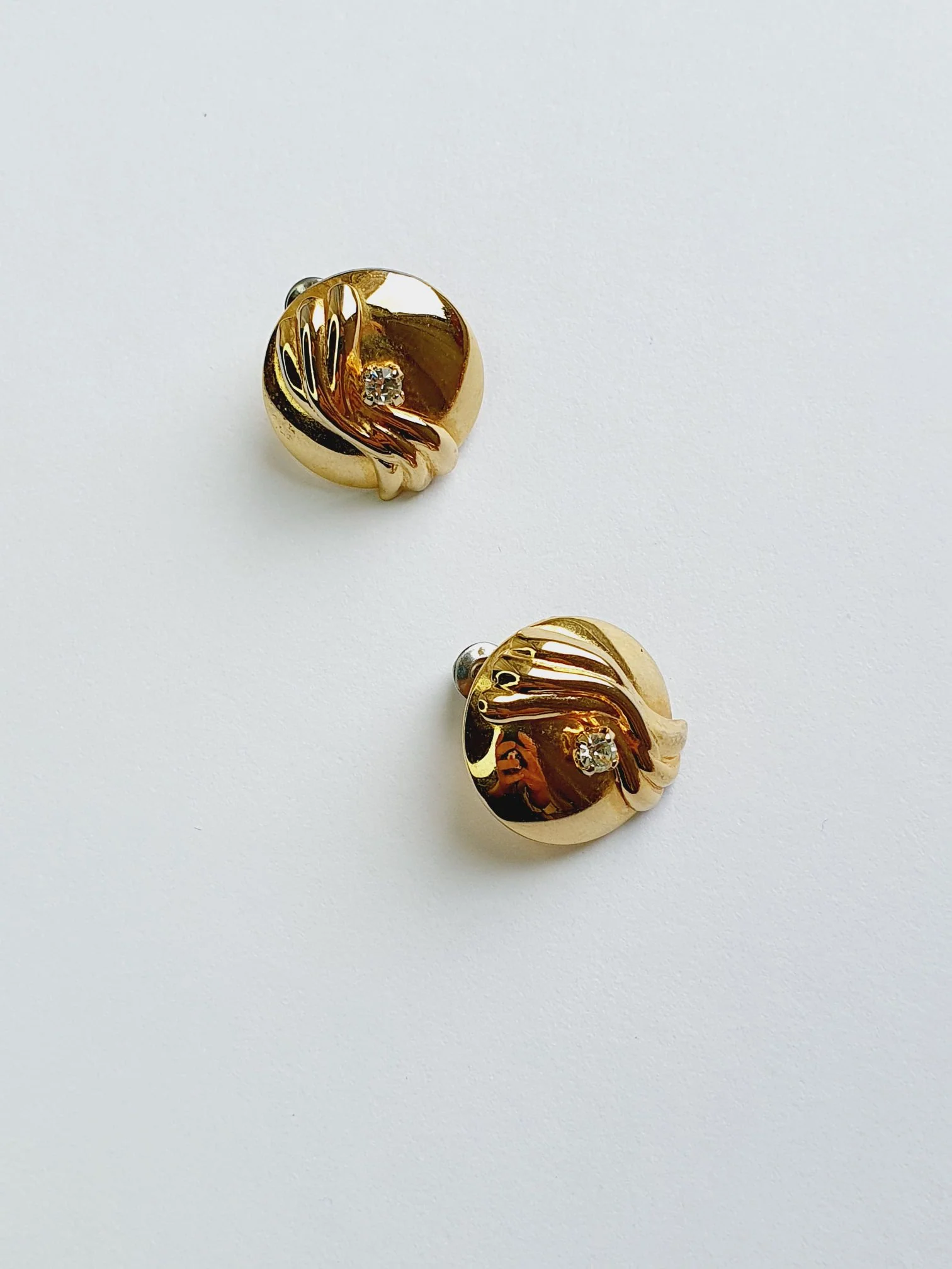 Vintage Gold Plated Round Stud Earrings - Image 4
