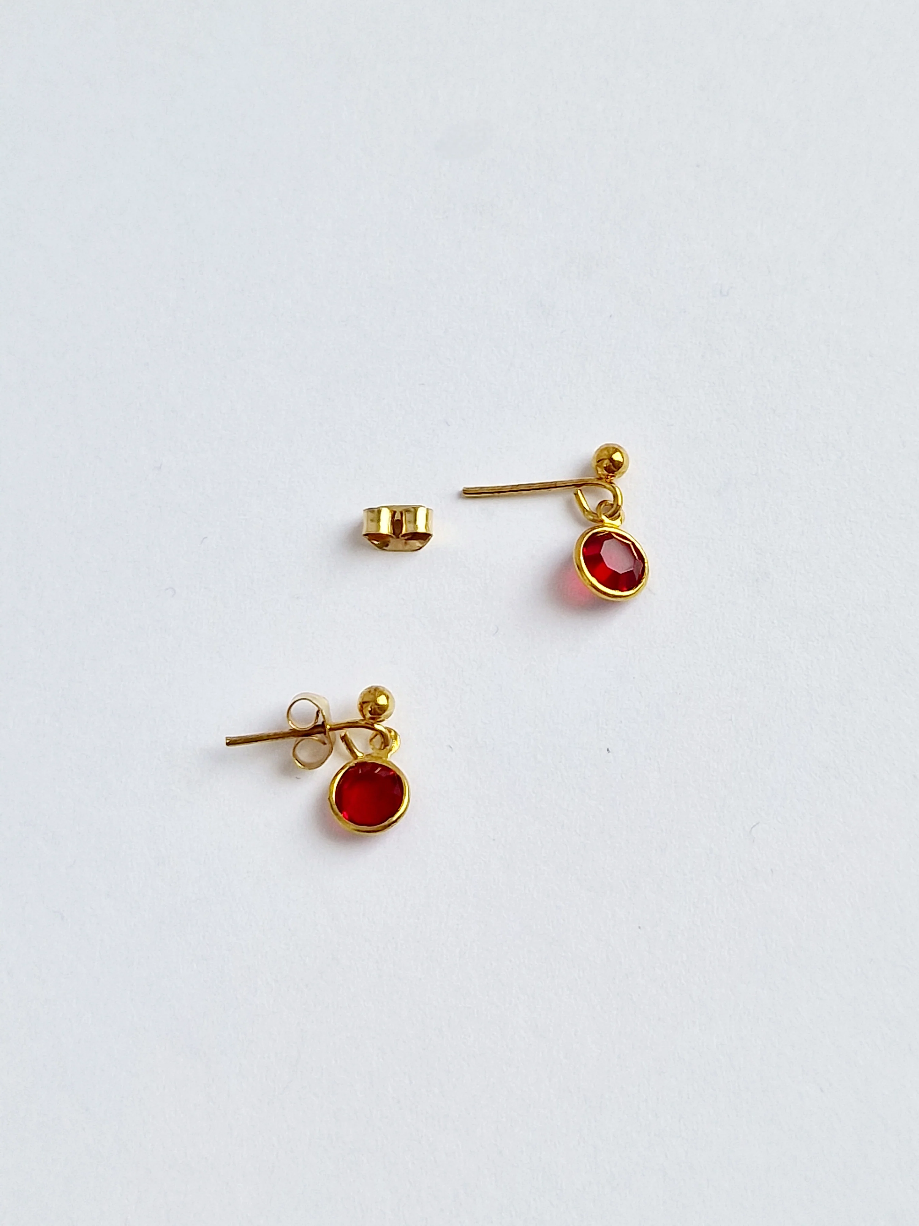 Vintage Gold Plated Ruby Red Crystal Drop Earrings - Image 3