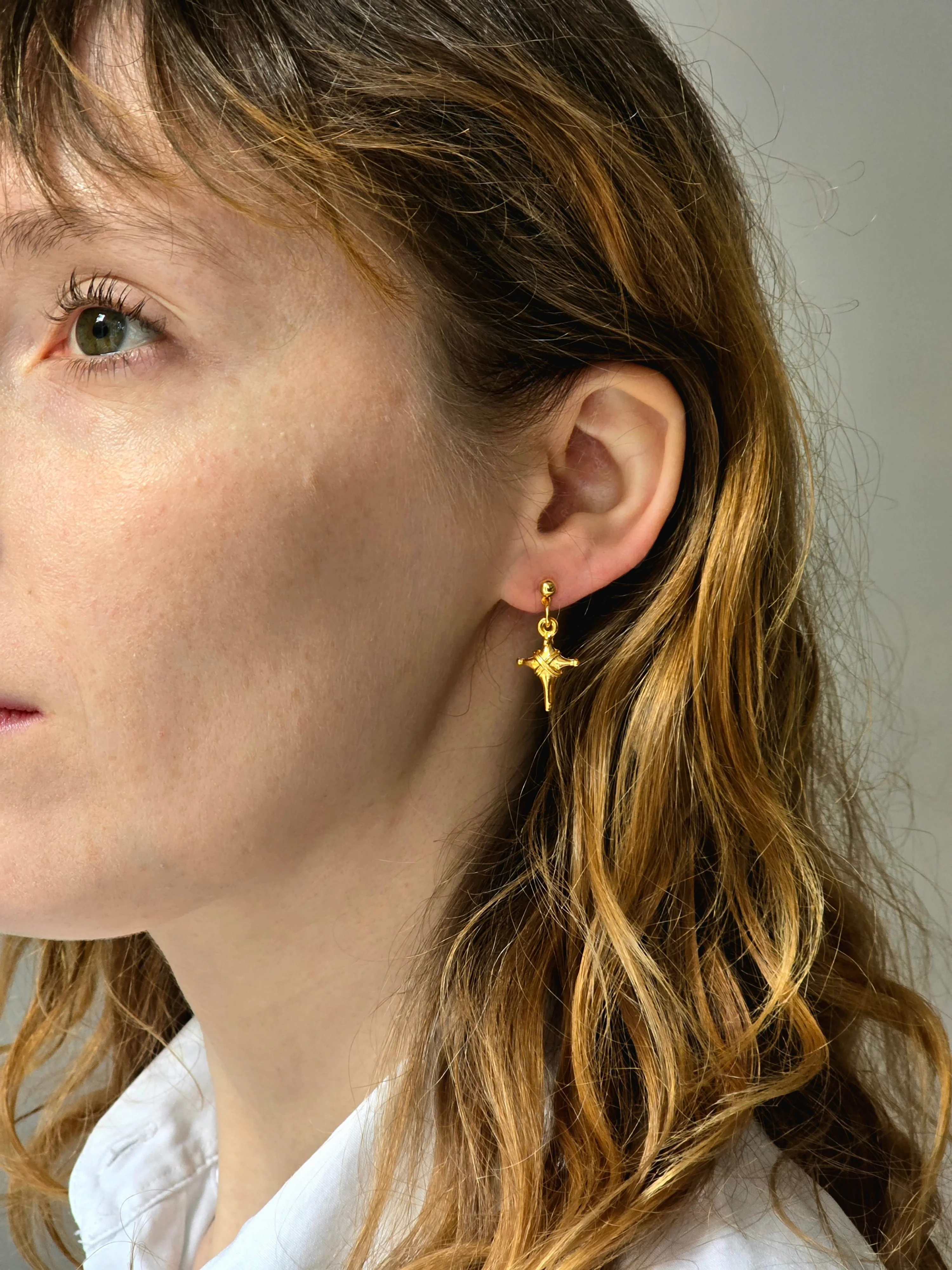 Vintage Gold Plated Small Star Drop Earrings - Image 2