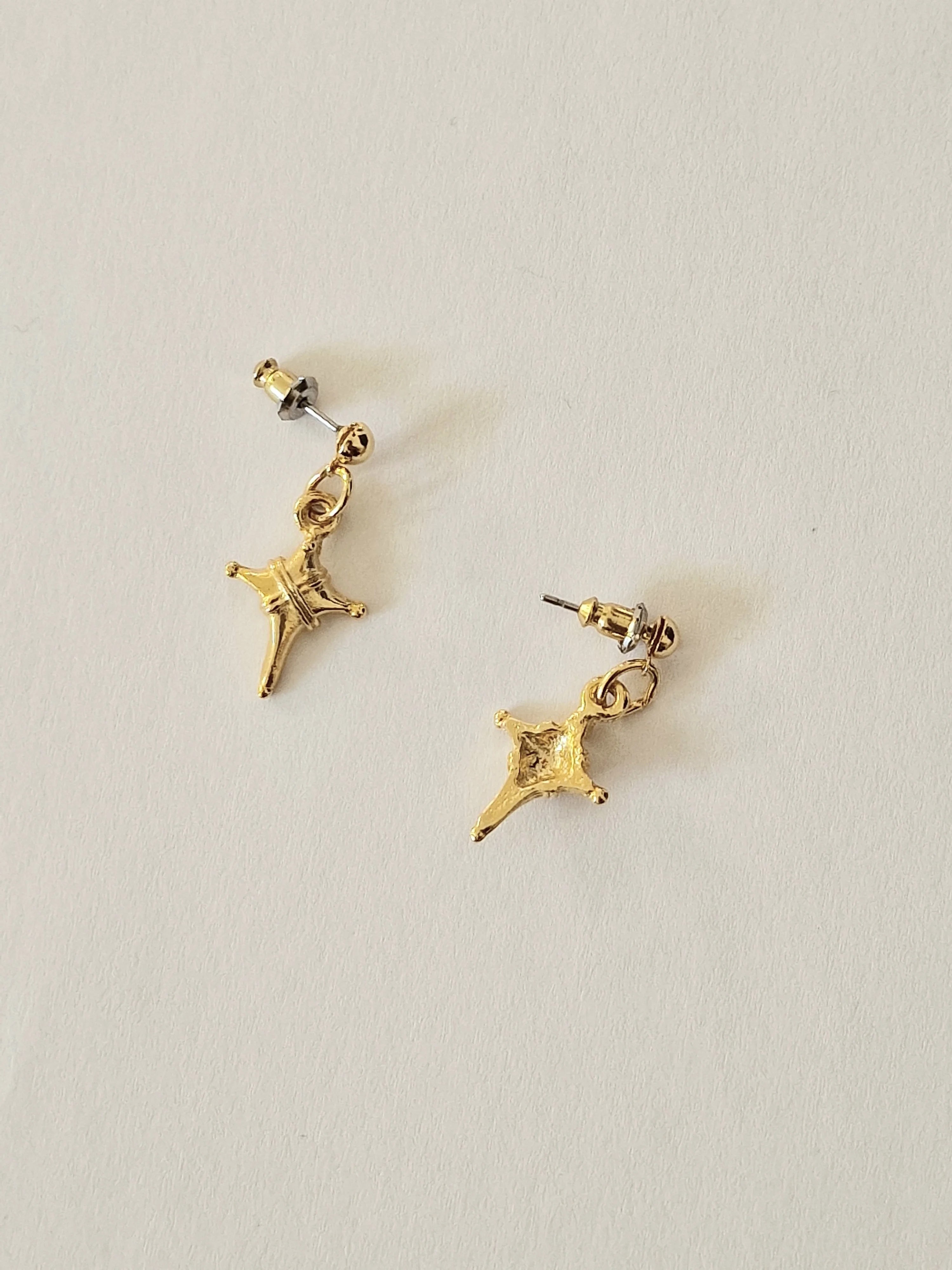 Vintage Gold Plated Small Star Drop Earrings - Image 4