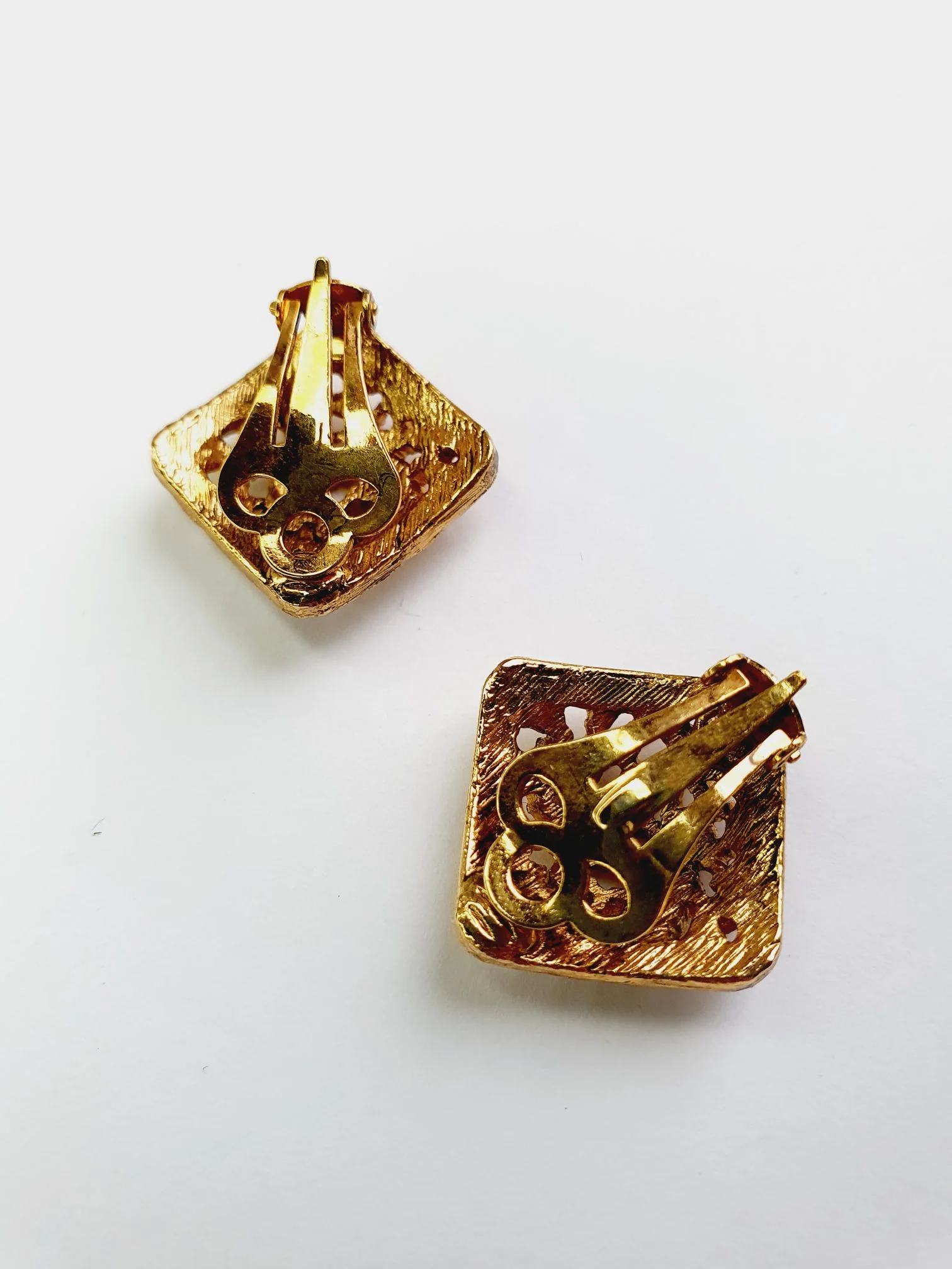 Vintage Gold Plated Square Clip On Earrings - Image 3