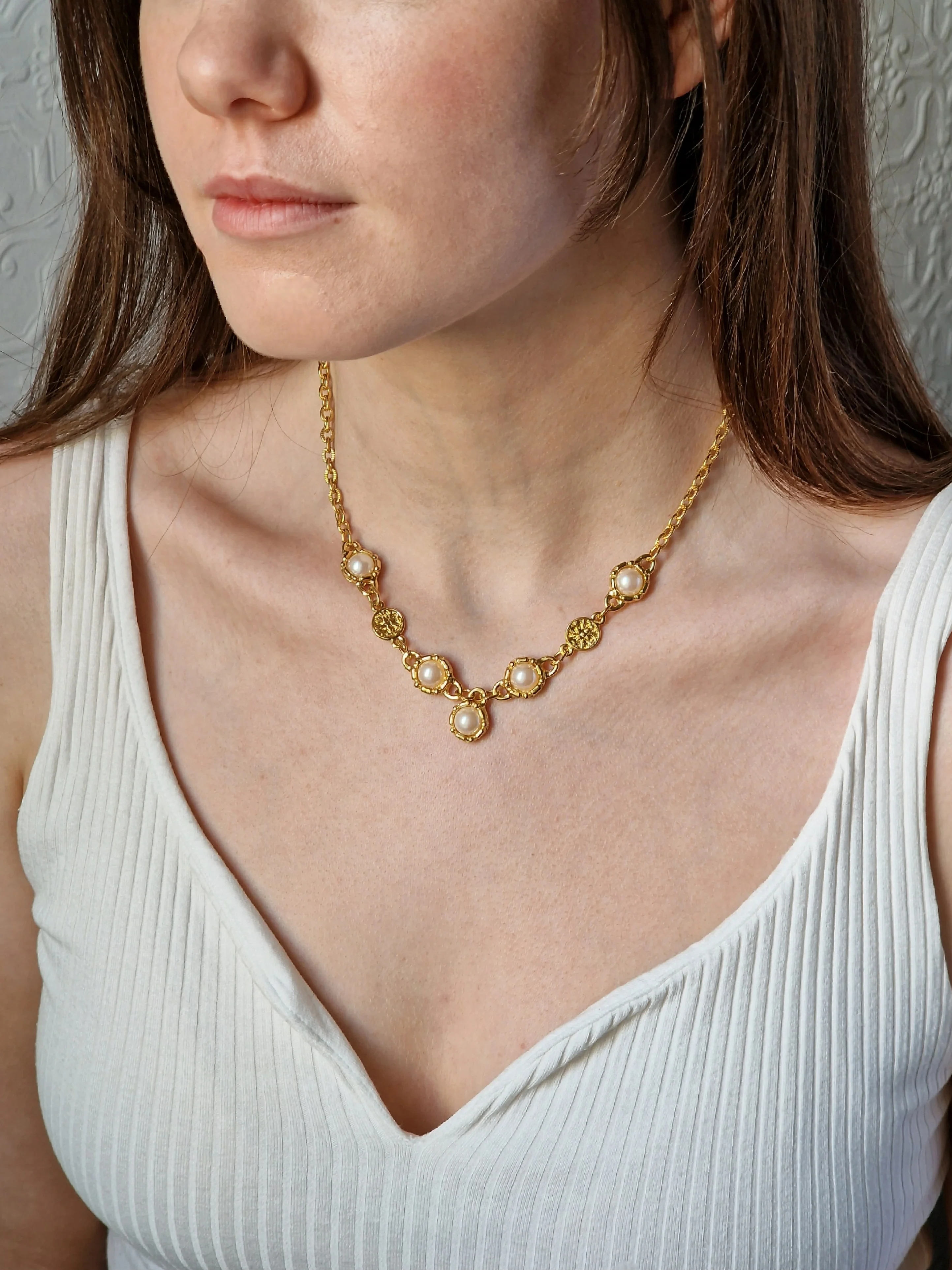 Vintage Gold Plated Statement Chain Necklace with Pearl Charm by Legacy - Image 5