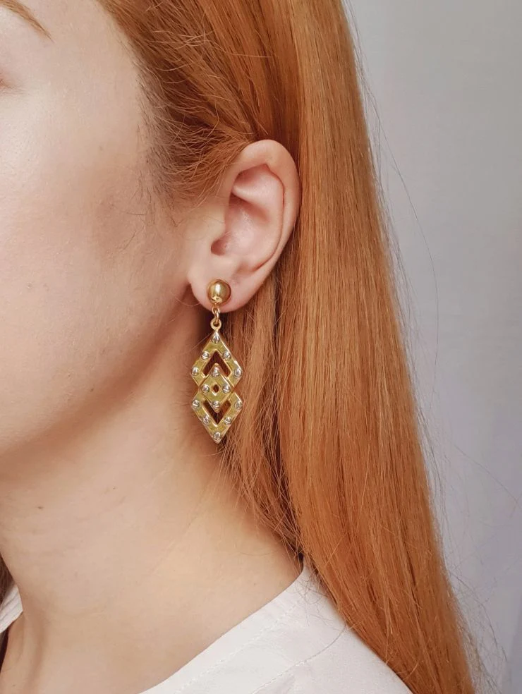 Vintage Gold Plated Statement Drop Earrings - Image 2