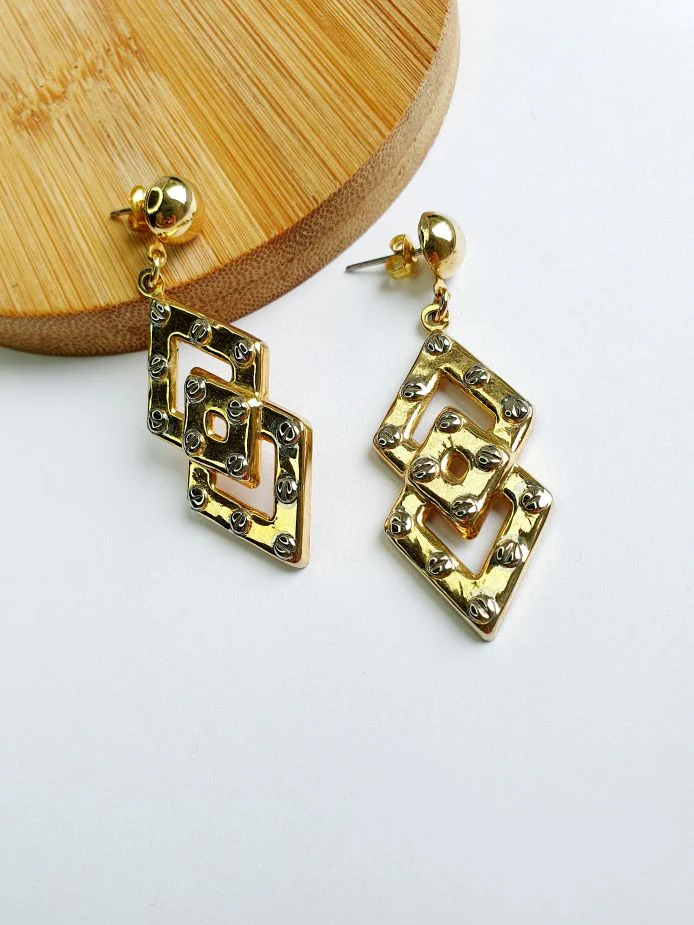 Vintage Gold Plated Statement Drop Earrings - Image 3