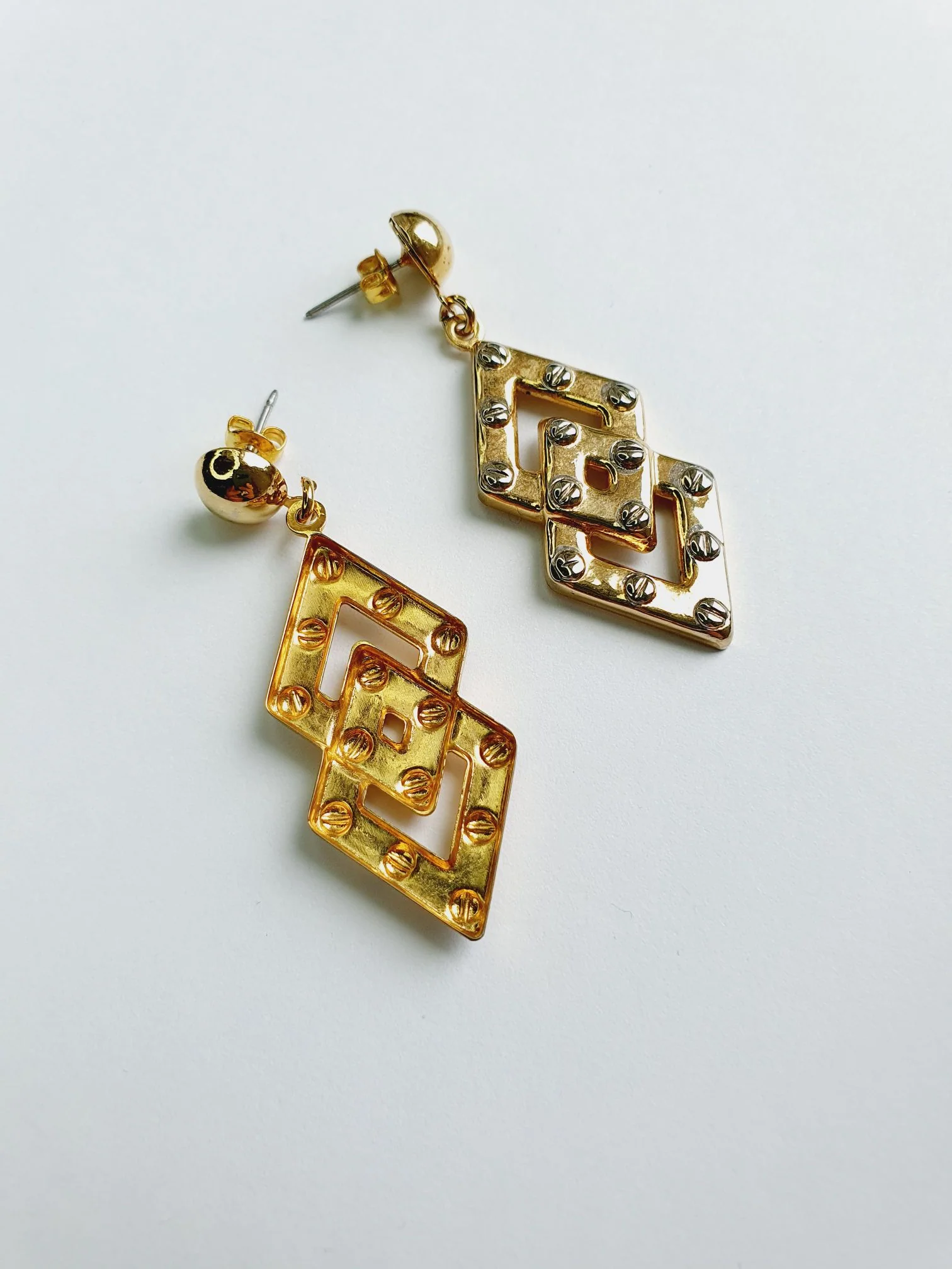 Vintage Gold Plated Statement Drop Earrings - Image 5