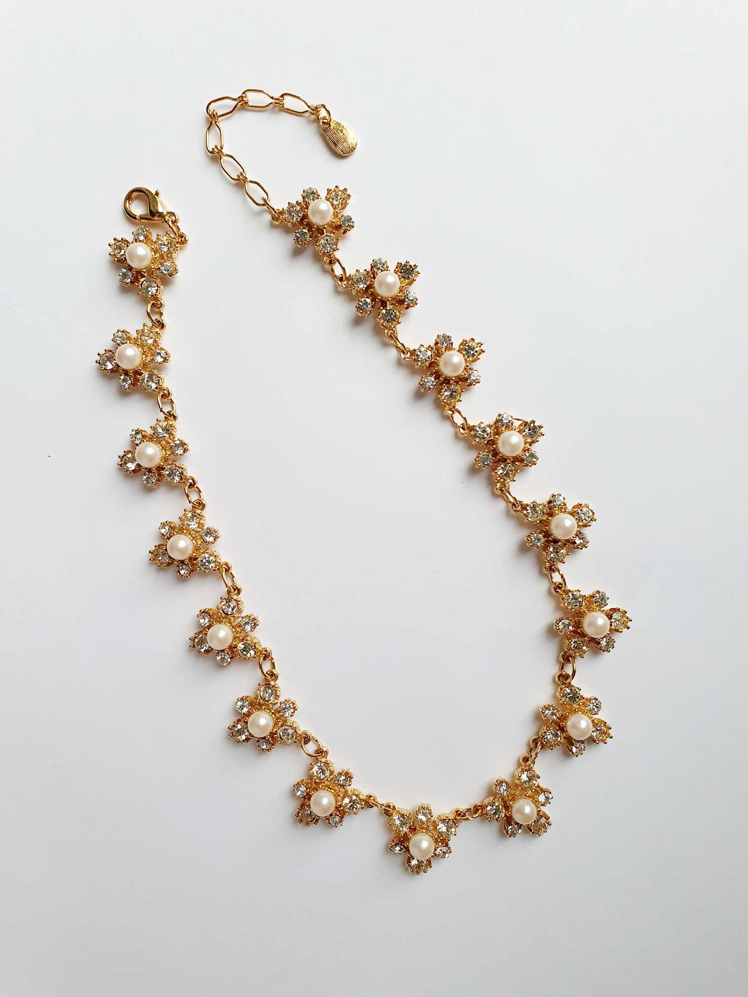 Vintage Gold Plated Statement Pearls & Crystals Necklace