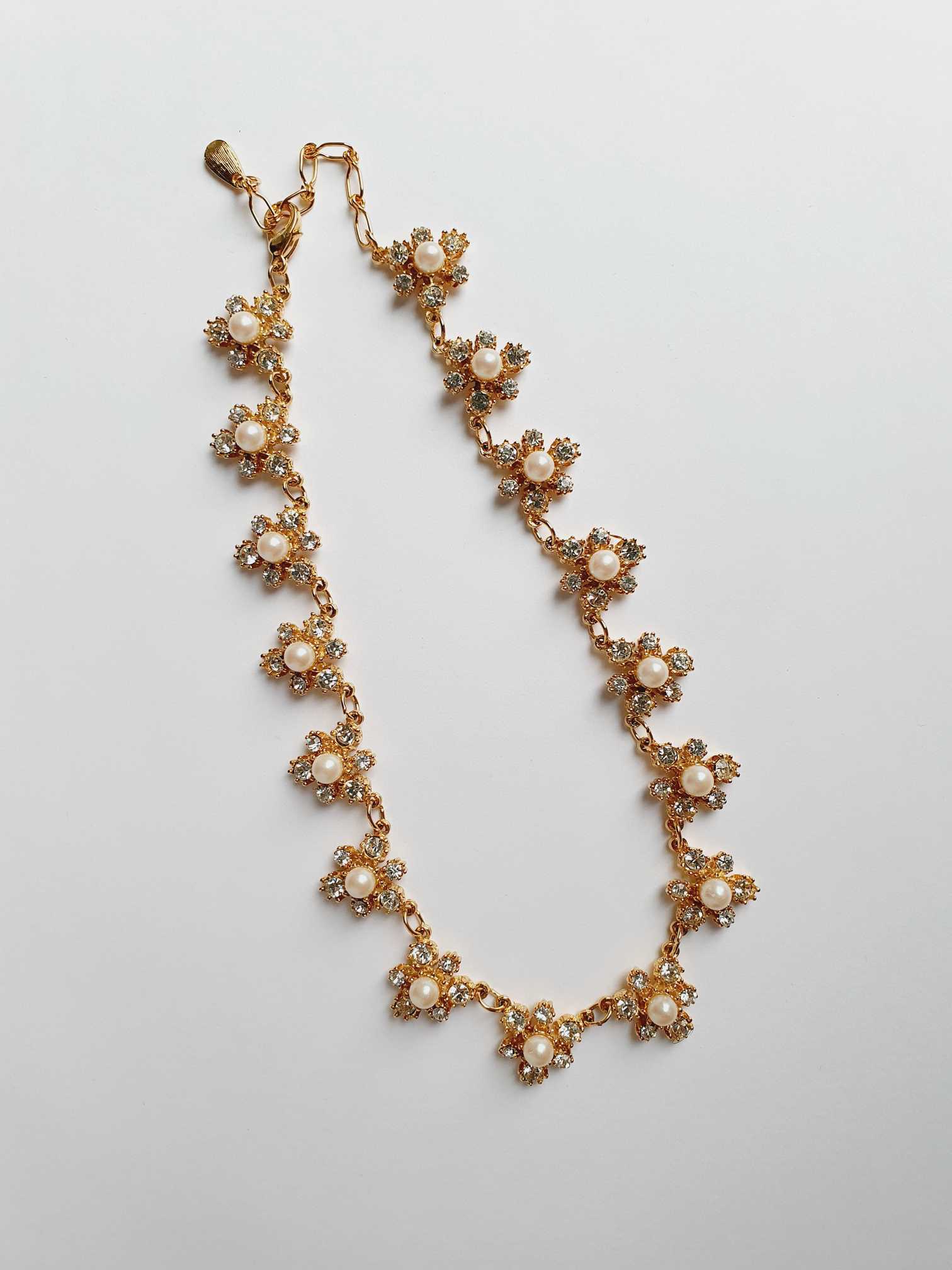 Vintage Gold Plated Statement Pearls & Crystals Necklace - Image 3