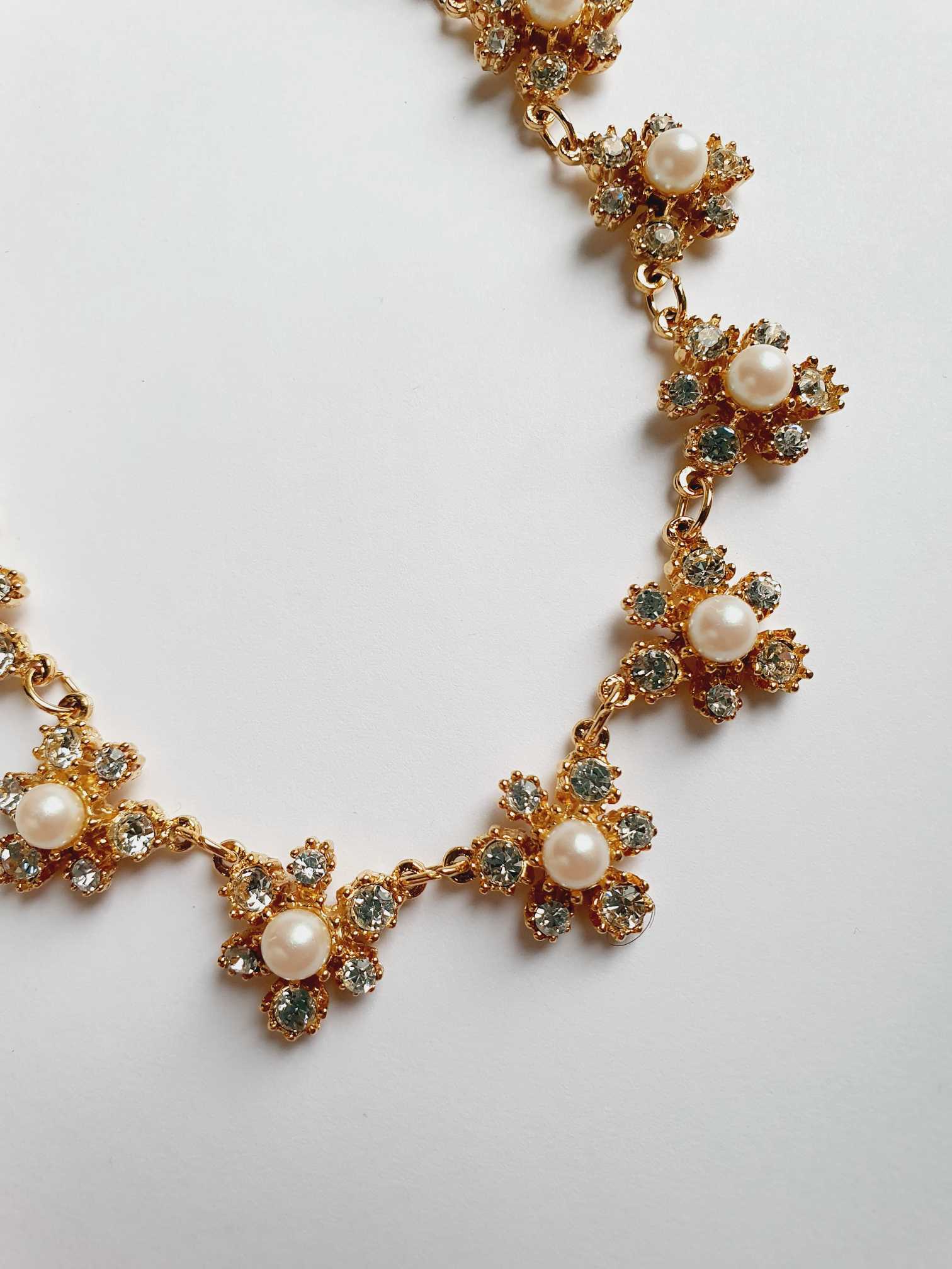 Vintage Gold Plated Statement Pearls & Crystals Necklace - Image 4