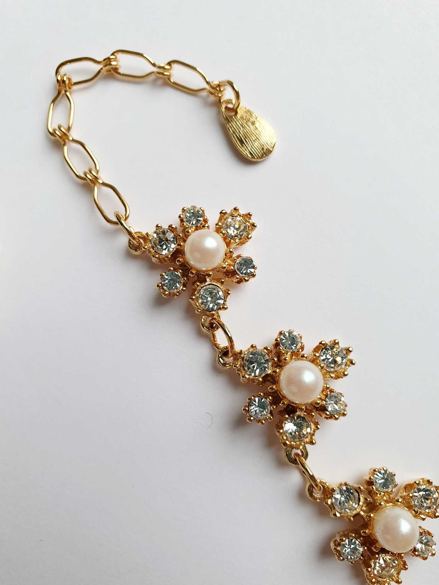 Vintage Gold Plated Statement Pearls & Crystals Necklace - Image 5