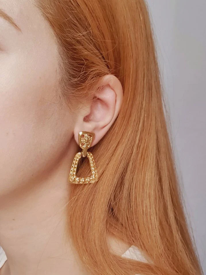 Vintage Gold Plated Statement Stud Earrings - Image 2