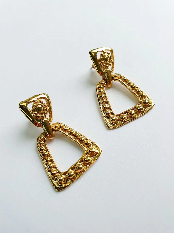Vintage Gold Plated Statement Stud Earrings - Image 3