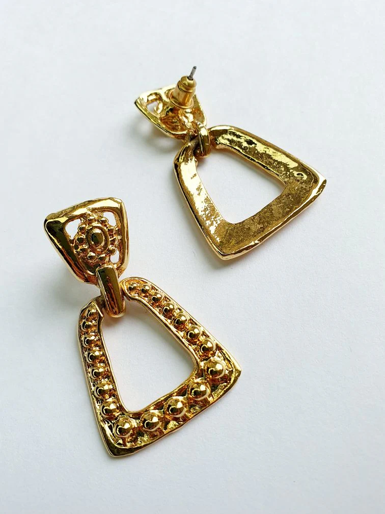 Vintage Gold Plated Statement Stud Earrings - Image 6