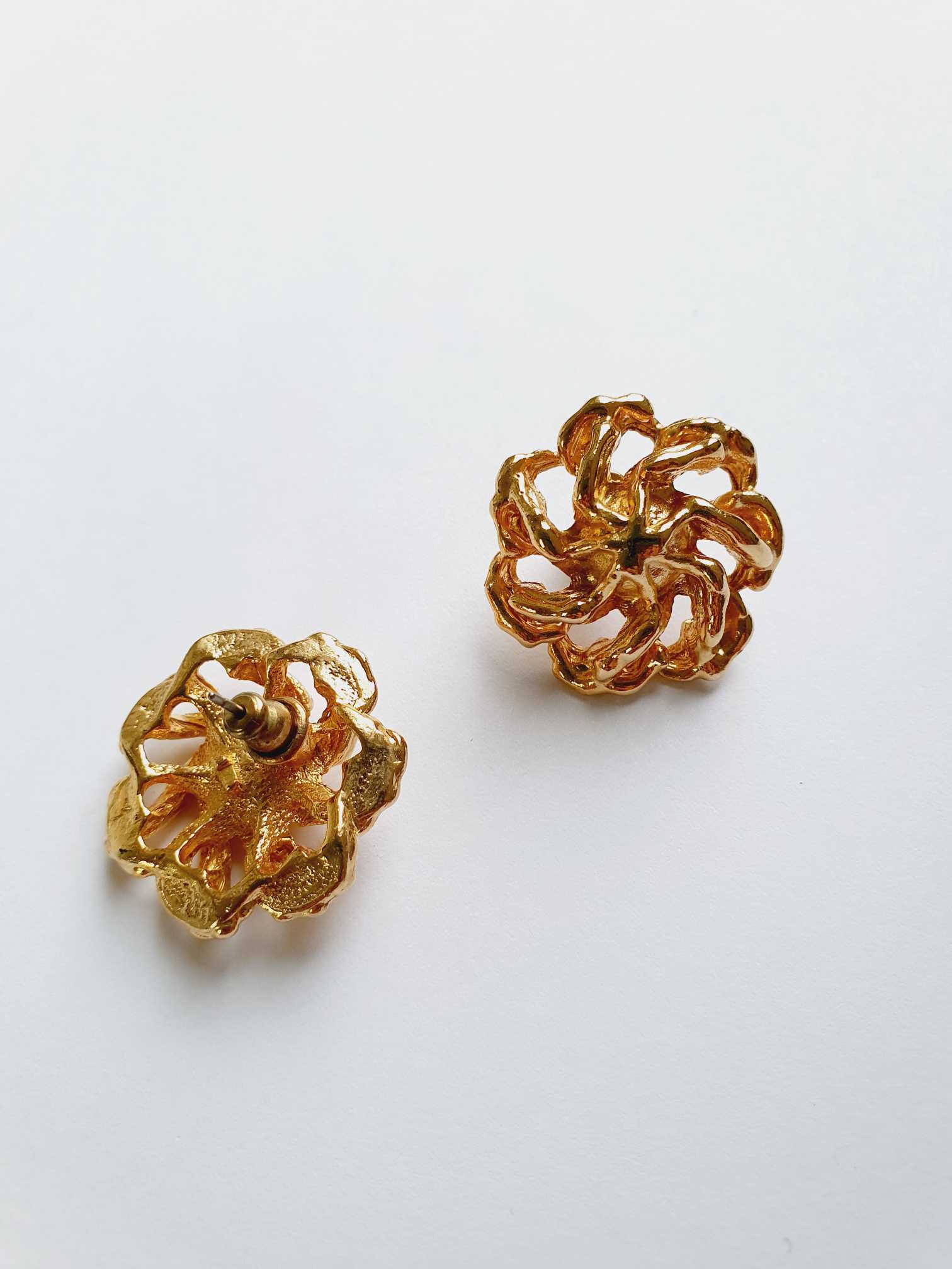 Vintage Gold Plated Statement Stud Earrings - Image 3