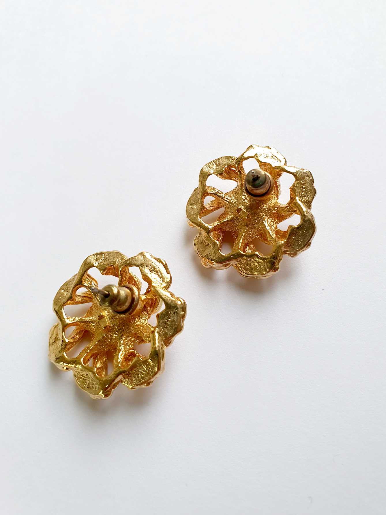 Vintage Gold Plated Statement Stud Earrings - Image 4