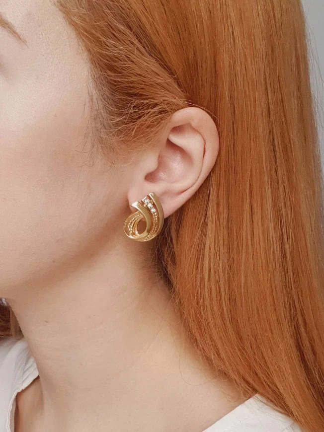 Vintage Gold Plated Statement Stud Earrings - Image 2