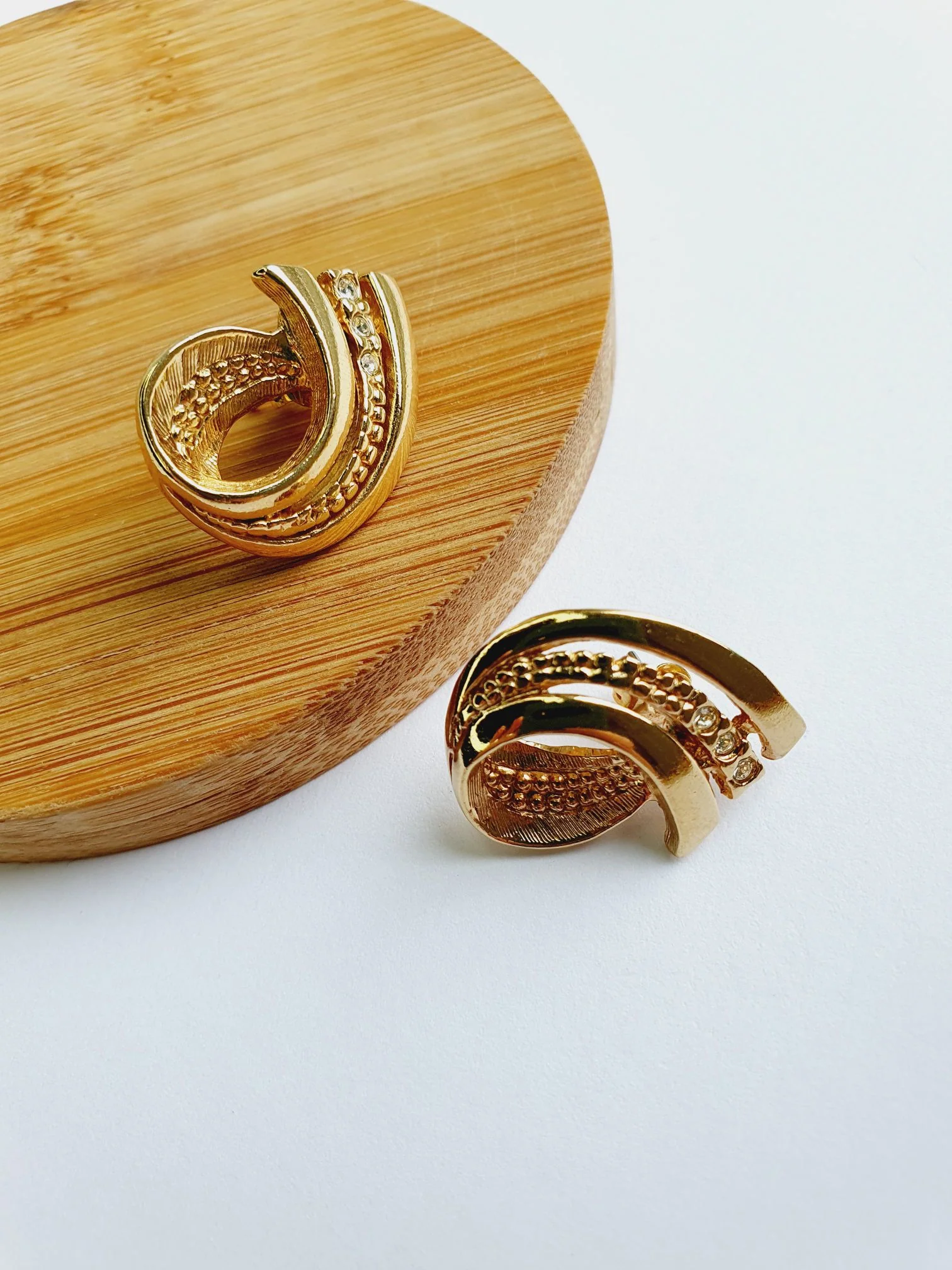 Vintage Gold Plated Statement Stud Earrings - Image 3