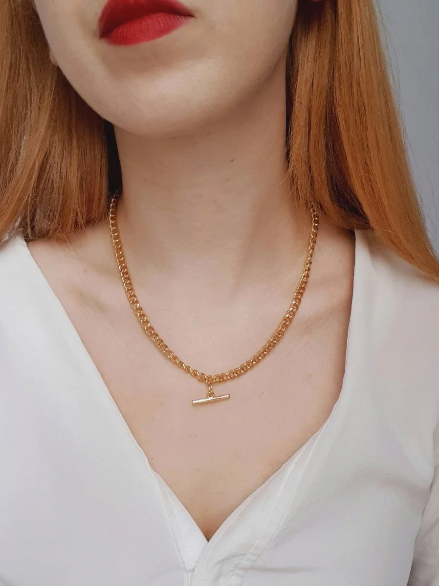 Vintage Gold Plated T-bar Chain Necklace - Image 2
