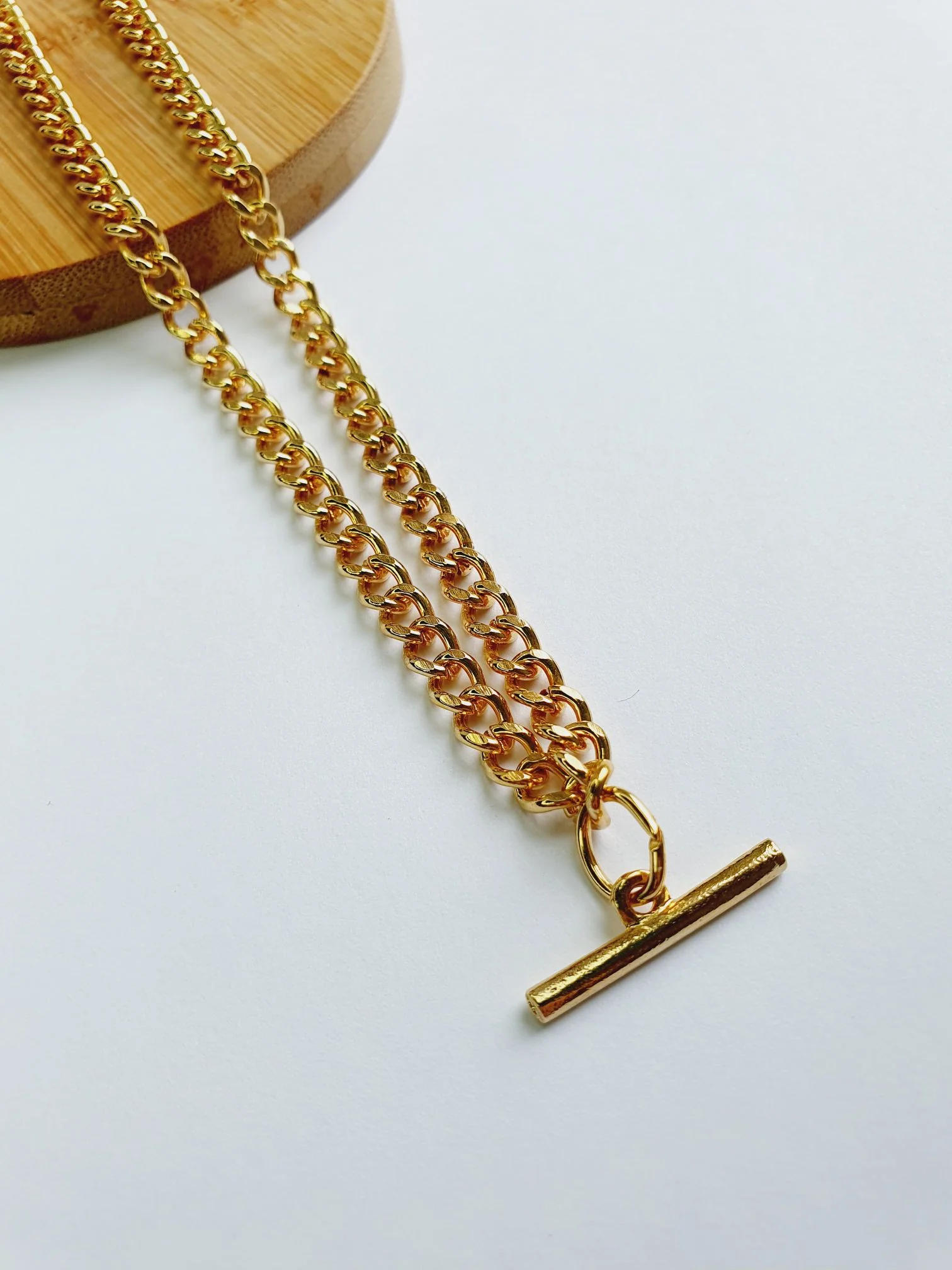 Vintage Gold Plated T-bar Chain Necklace - Image 3