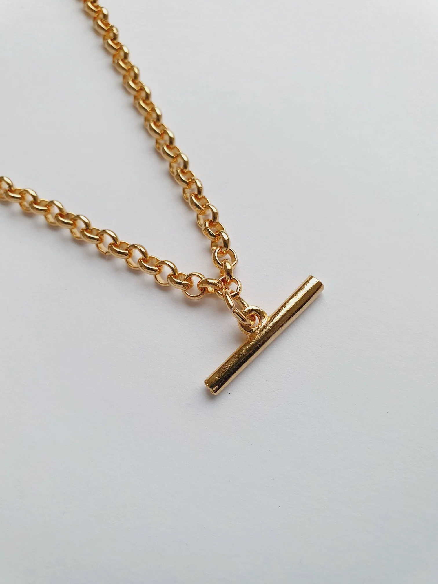 Vintage Gold Plated T-bar Rolo Chain Necklace
