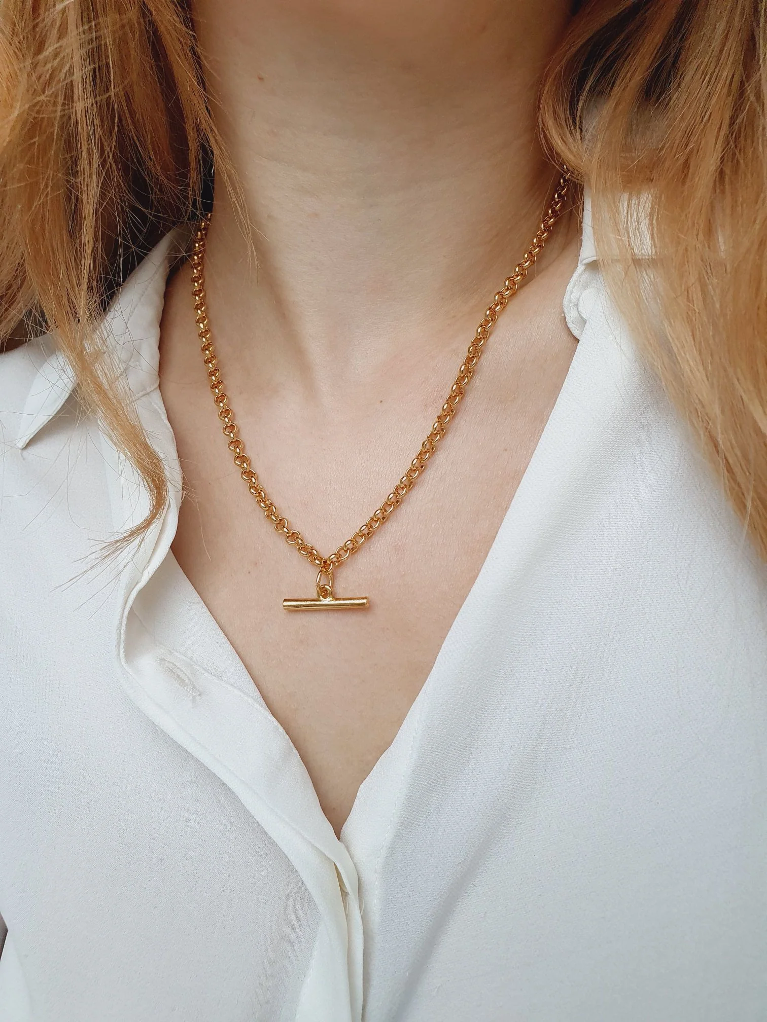 Vintage Gold Plated T-bar Rolo Chain Necklace - Image 7
