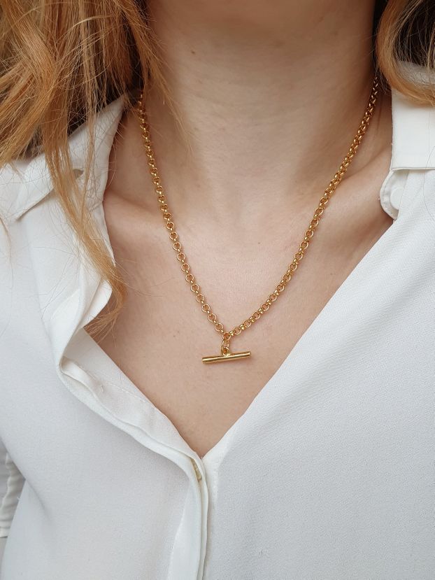 Vintage Gold Plated T-bar Rolo Chain Necklace - Image 8