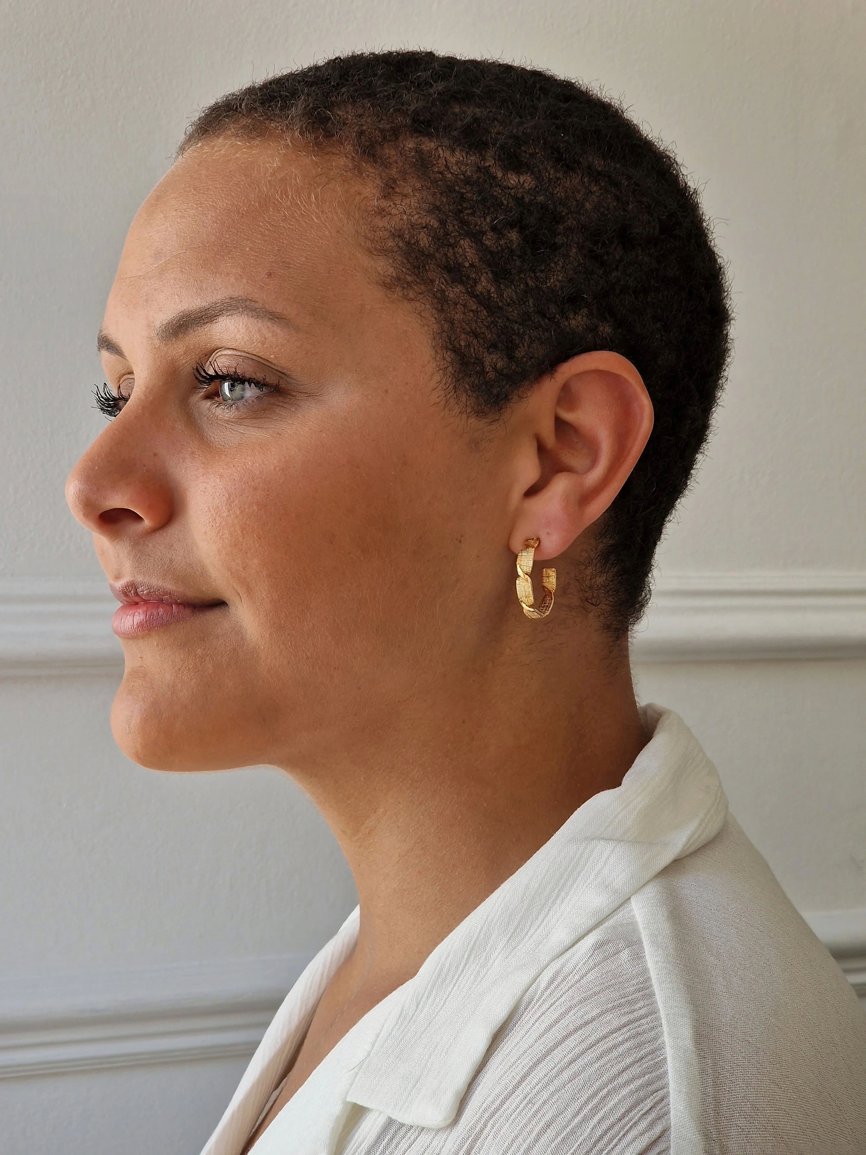 Vintage Gold Plated Textured Twist Hoop Earrings - Image 2