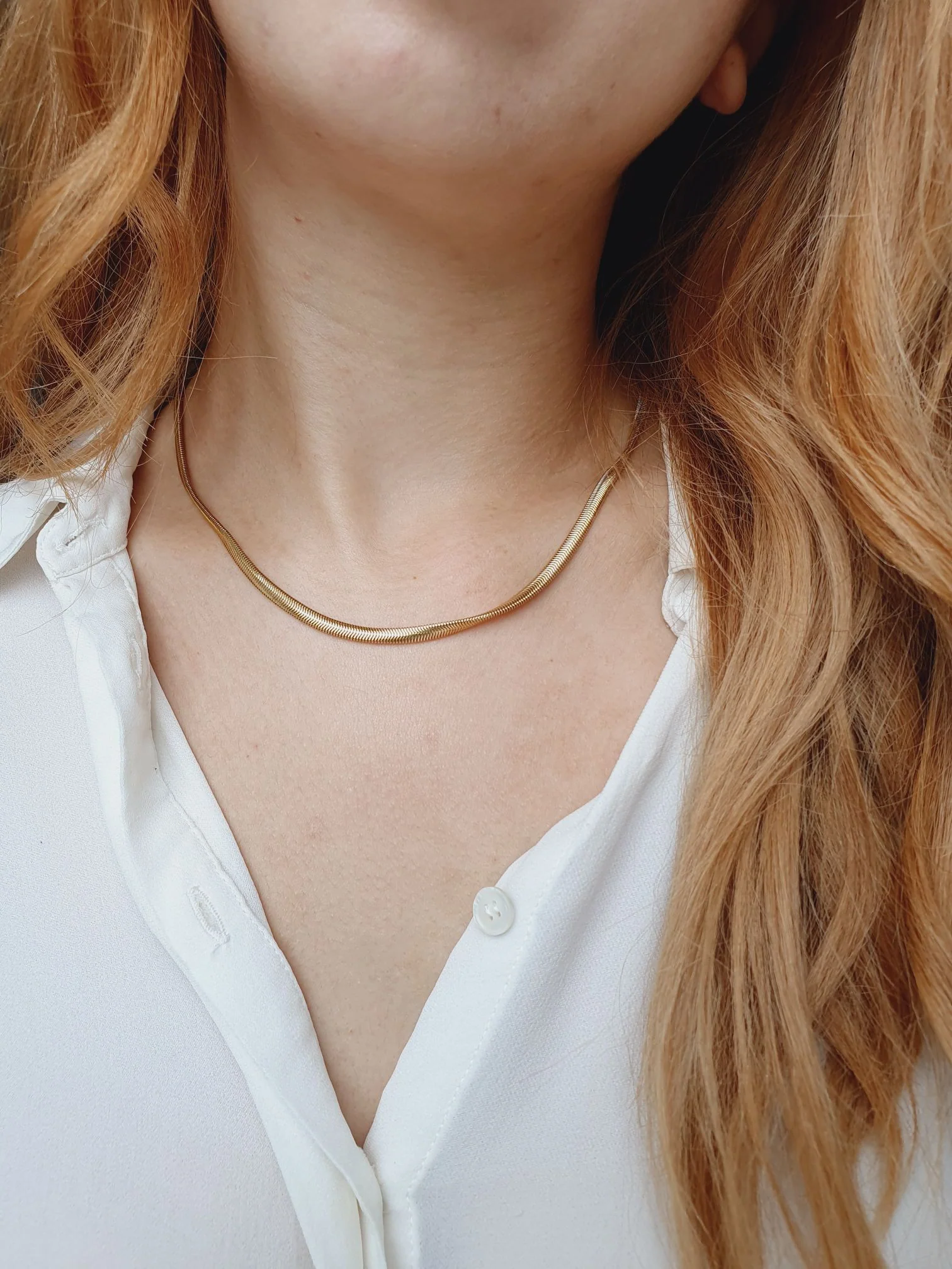Vintage Gold Plated Thin Herringbone Chain Necklace 18"