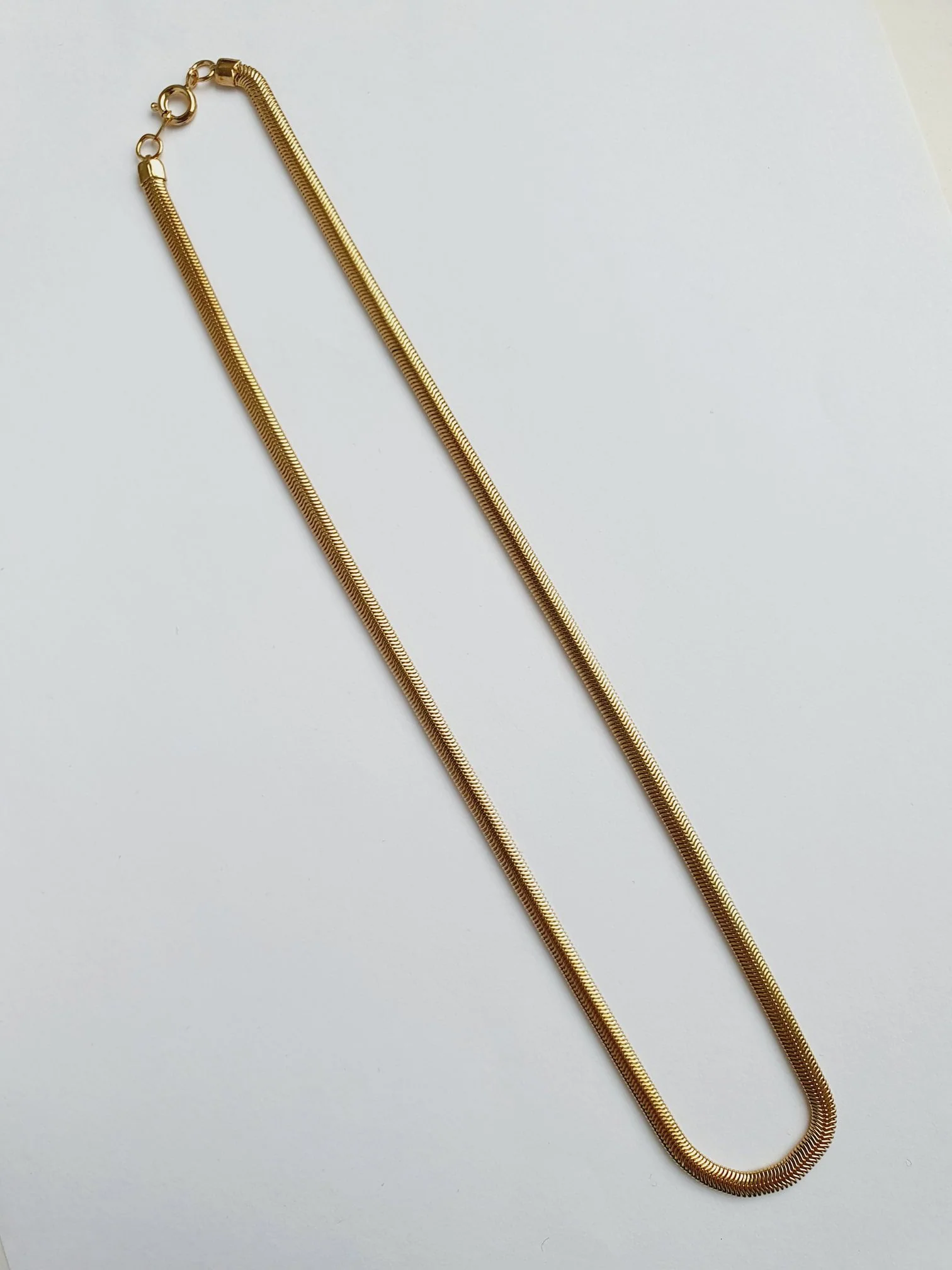 Vintage Gold Plated Thin Herringbone Chain Necklace 18" - Image 4
