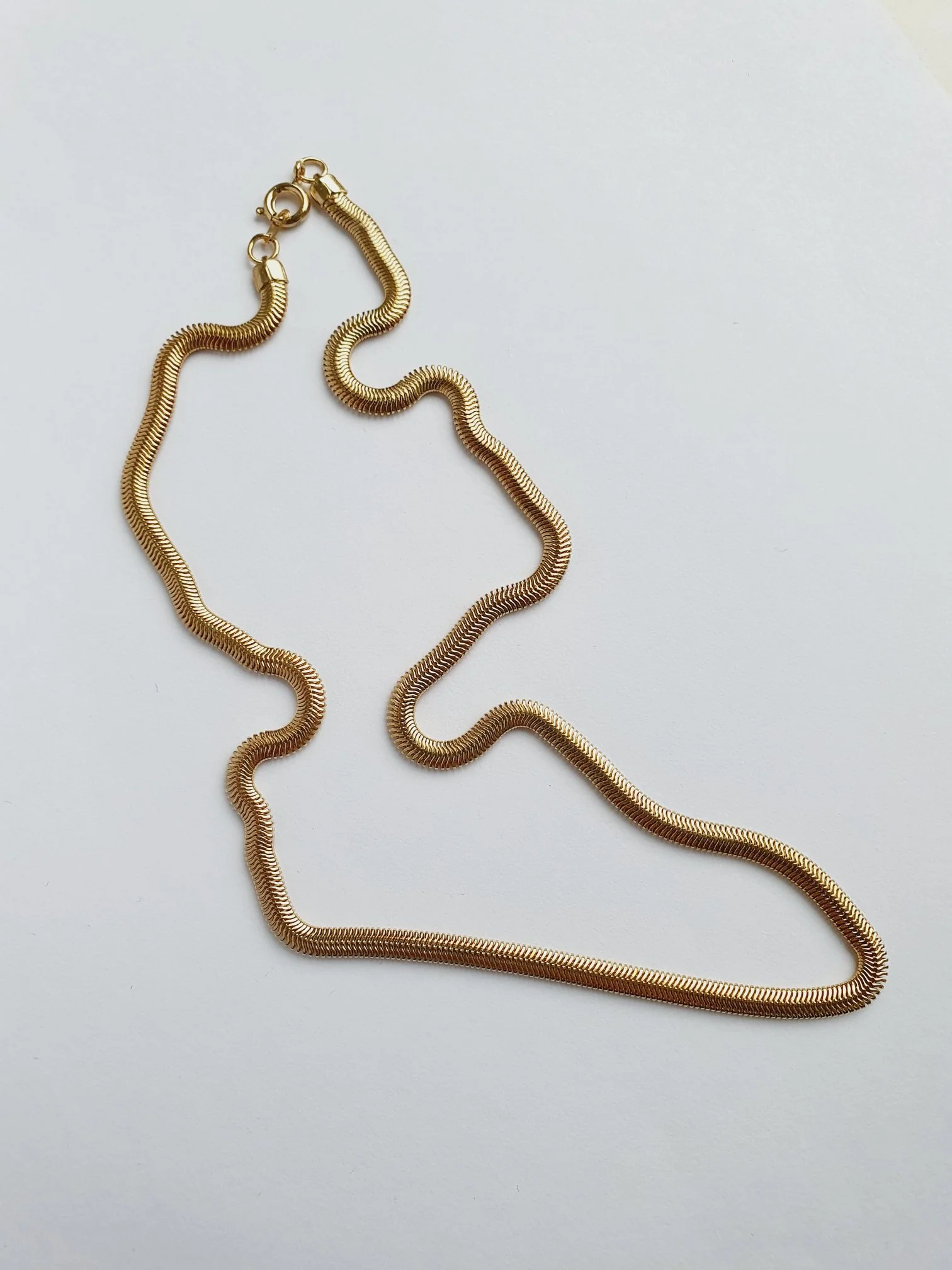 Vintage Gold Plated Thin Herringbone Chain Necklace 18" - Image 6