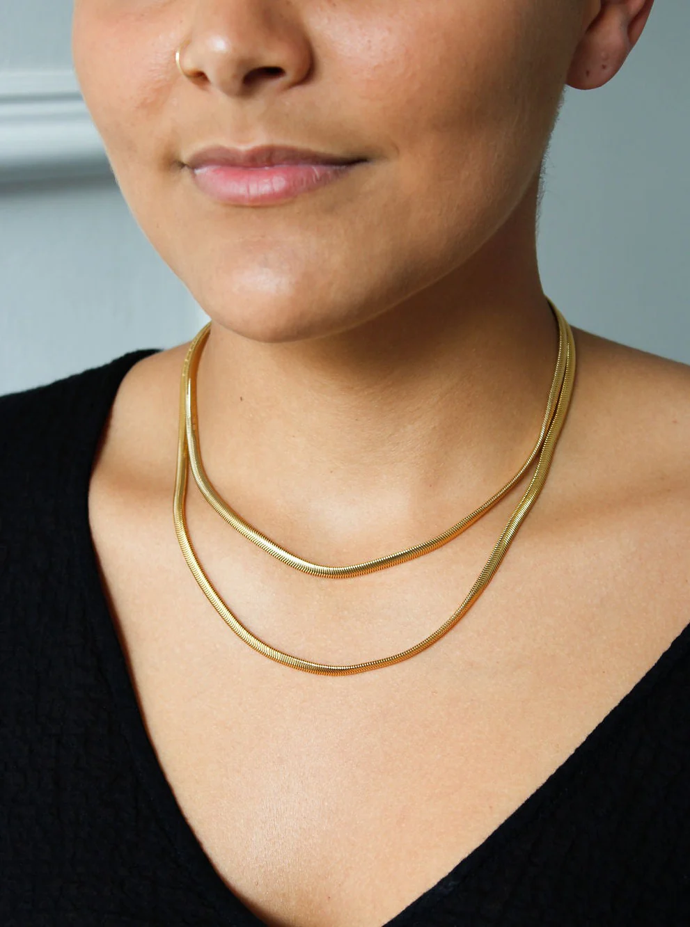 Vintage Gold Plated Thin Herringbone Chain Necklace - Image 3