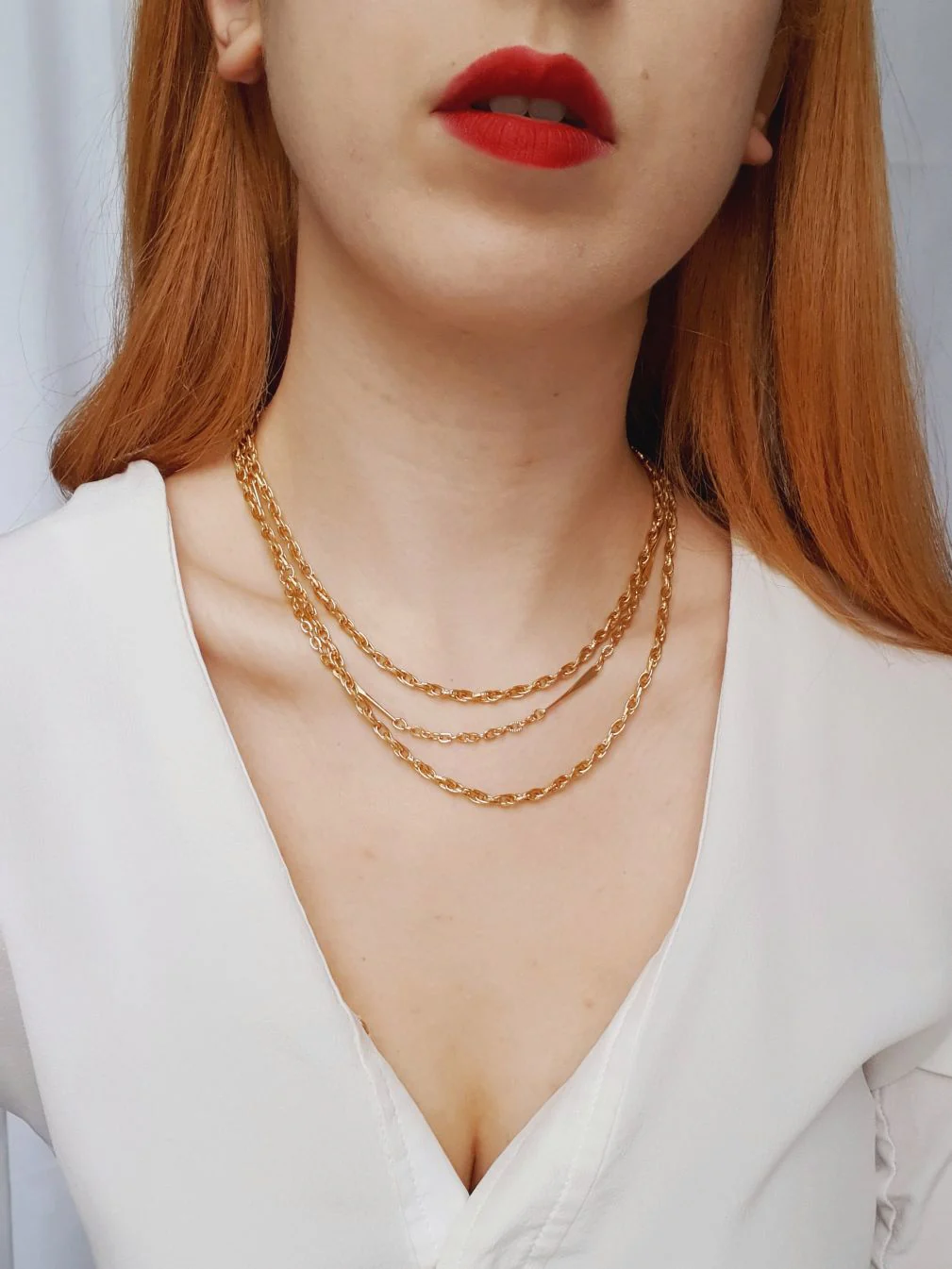 Vintage Gold Plated Triple Chain Necklace - Image 2