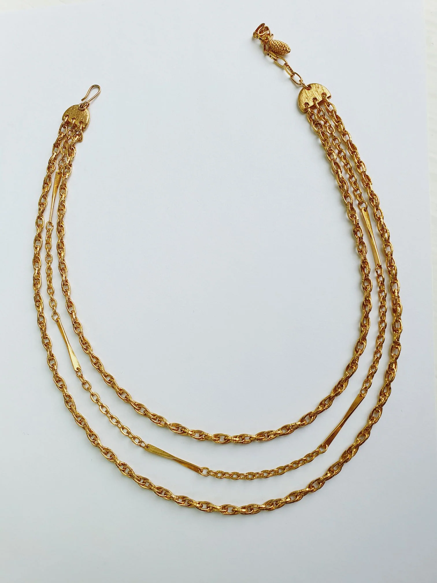 Vintage Gold Plated Triple Chain Necklace - Image 4