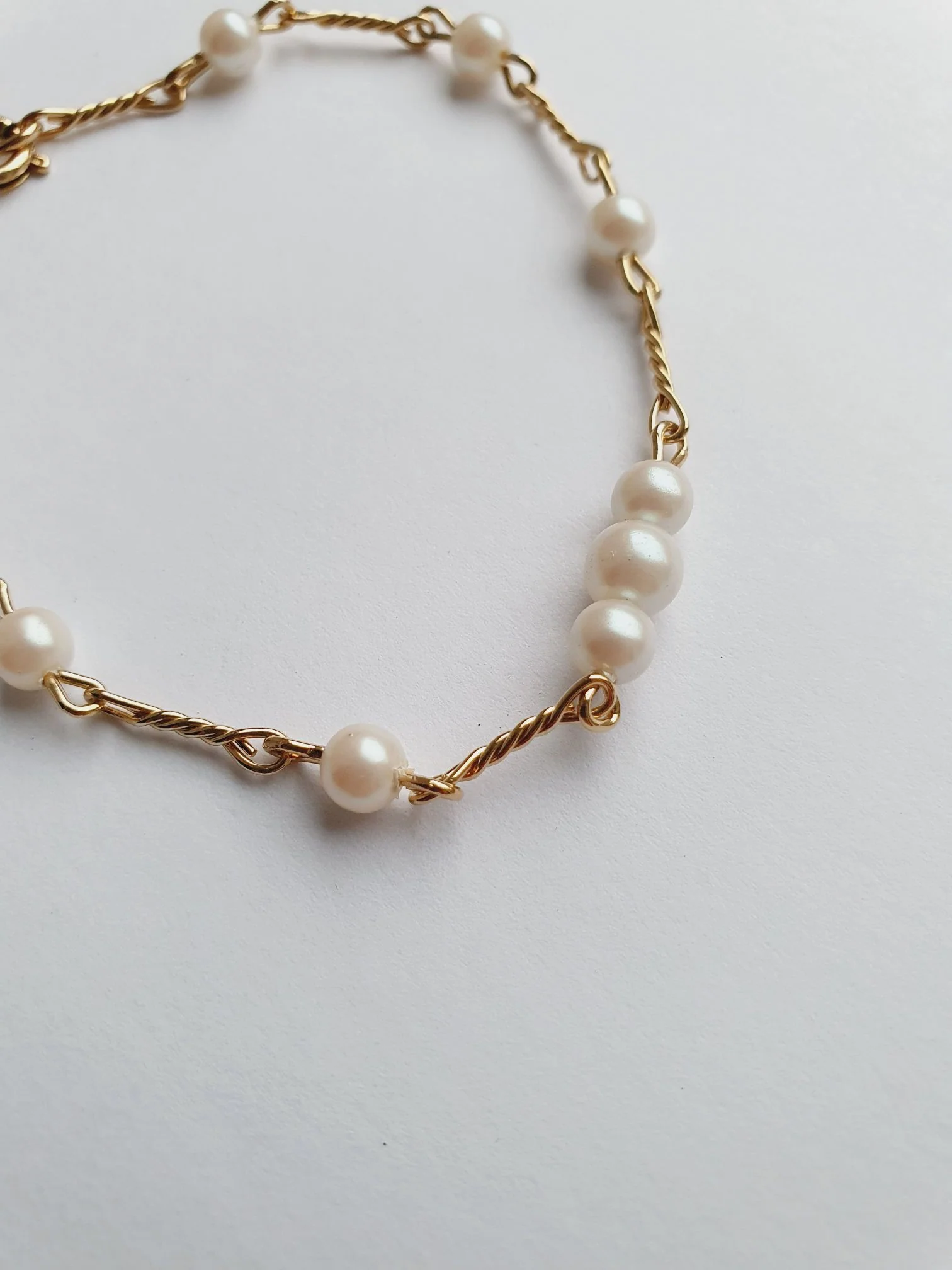 Vintage Gold Plated Twist Bar Chain Bracelet with Pearls - Image 5