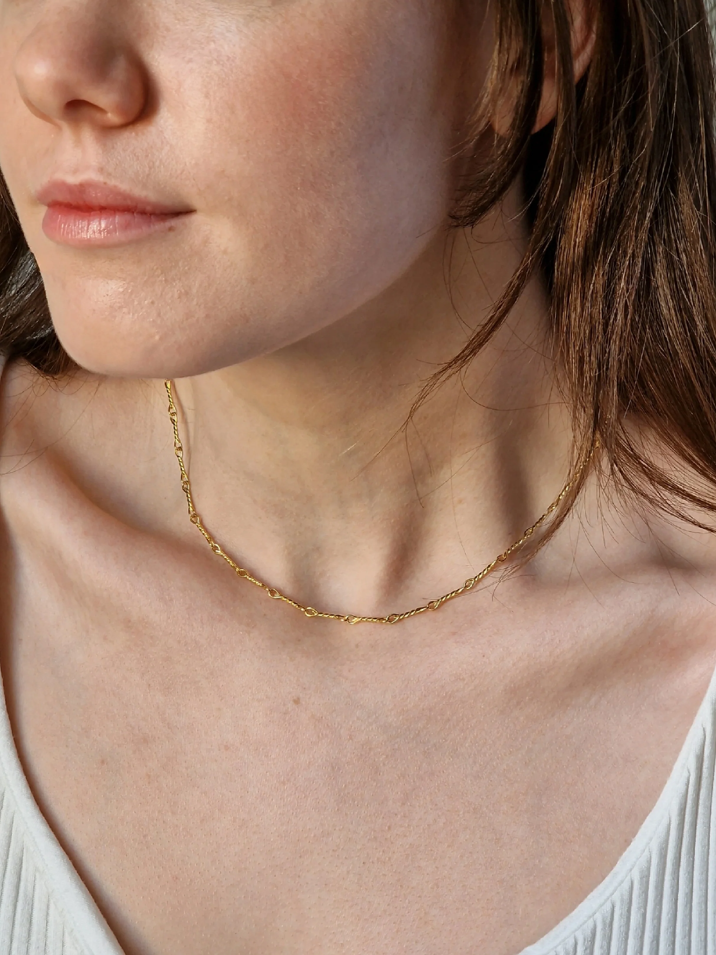 Vintage Gold Plated Twist Bar Link Chain Necklace - Image 2