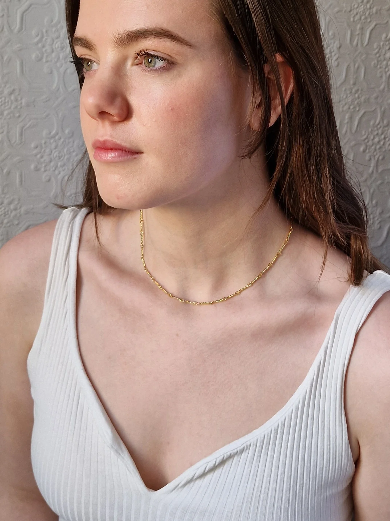 Vintage Gold Plated Twist Bar Link Chain Necklace - Image 7